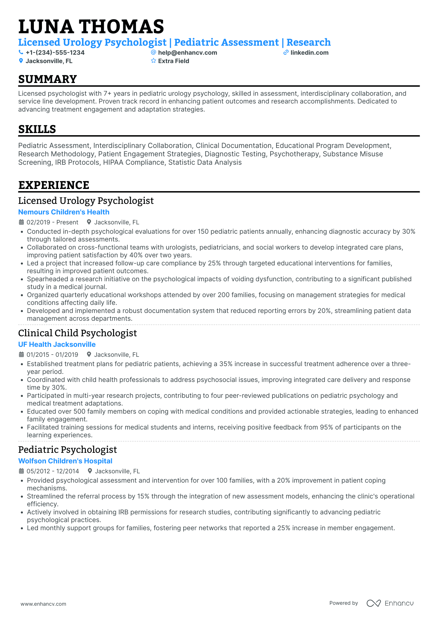 Child Psychologist Resume Example