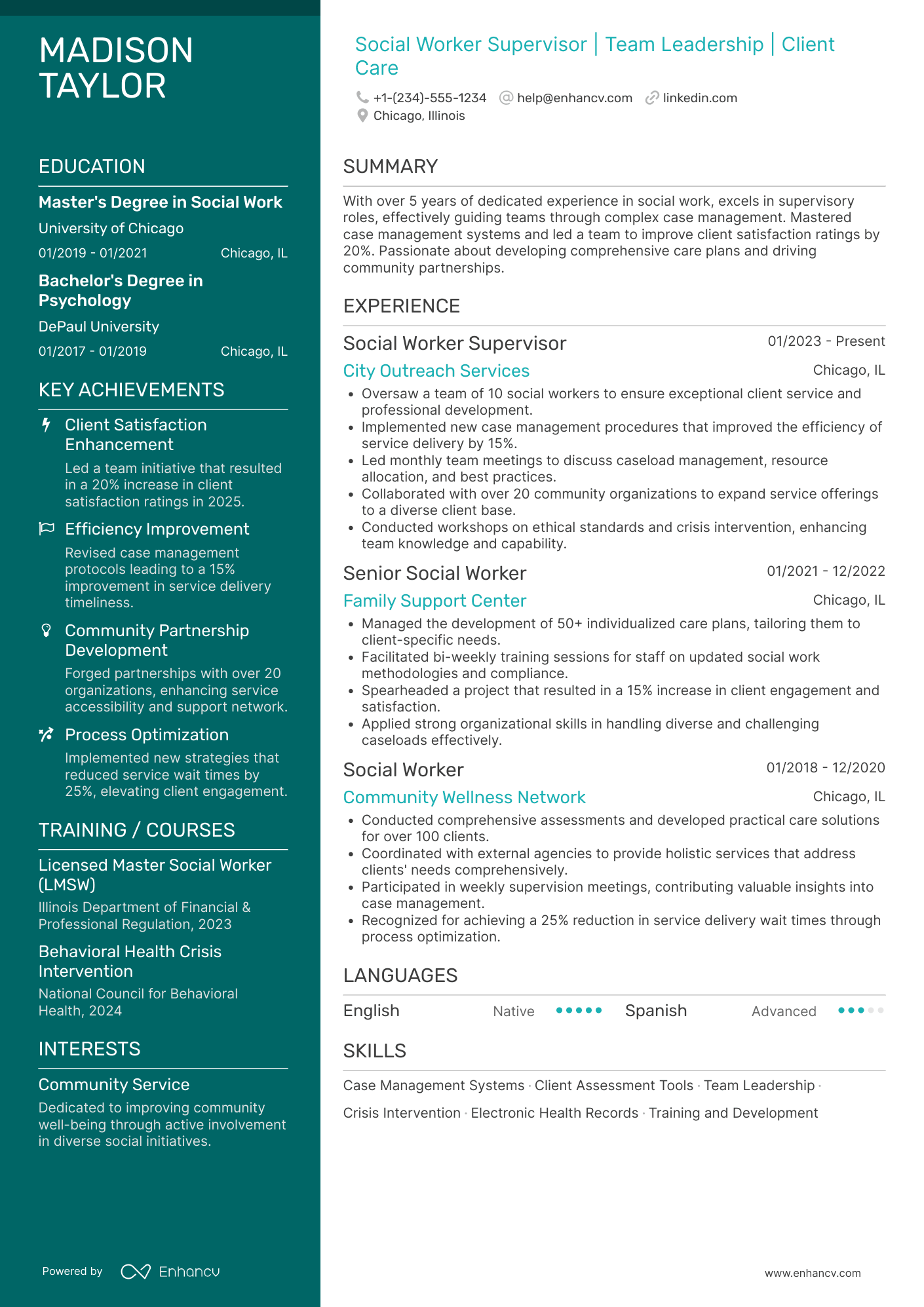 Social Worker Supervisor Resume Example