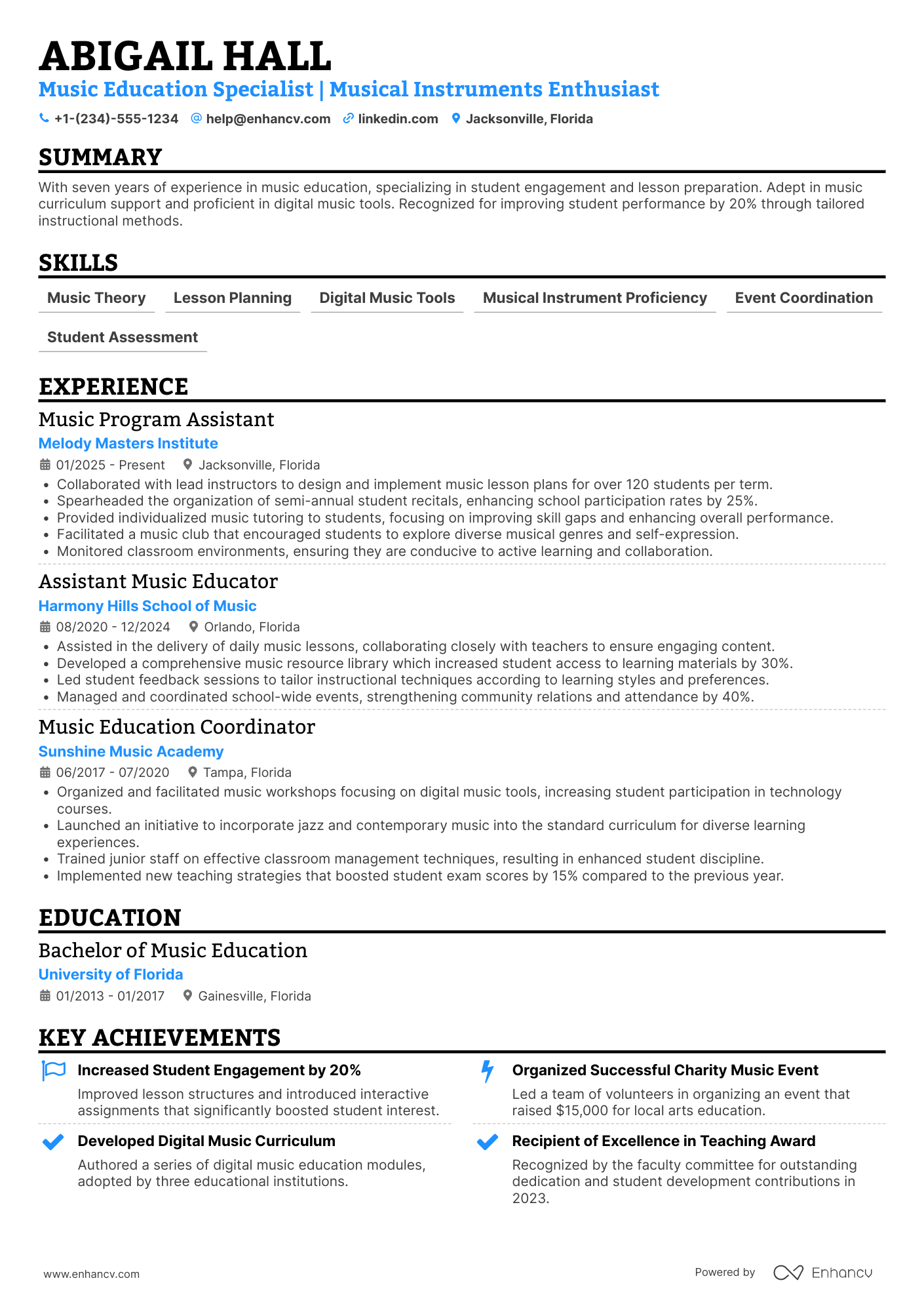 Music Teacher Assistant Resume Example