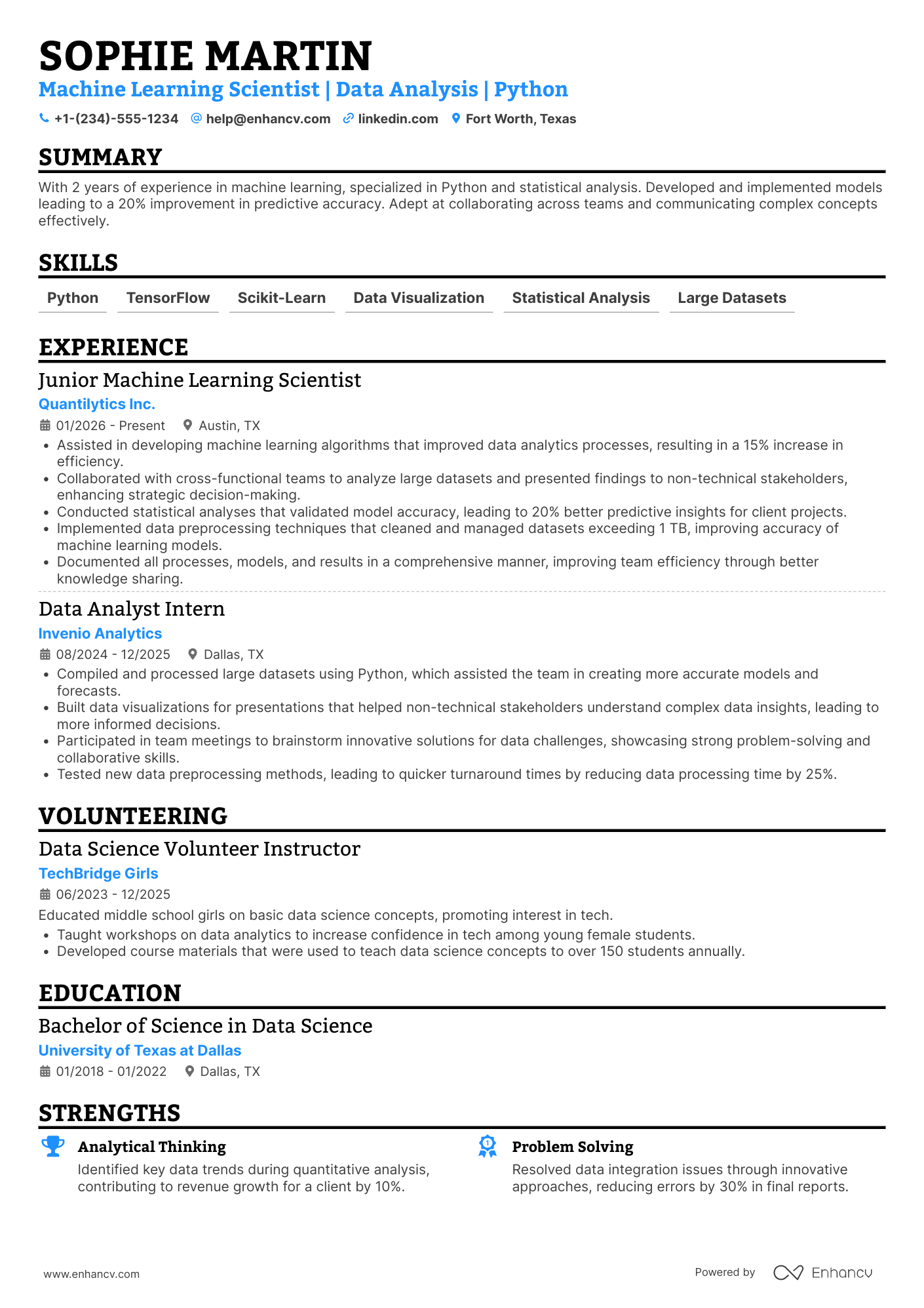 Junior Machine Learning Scientist Resume Example