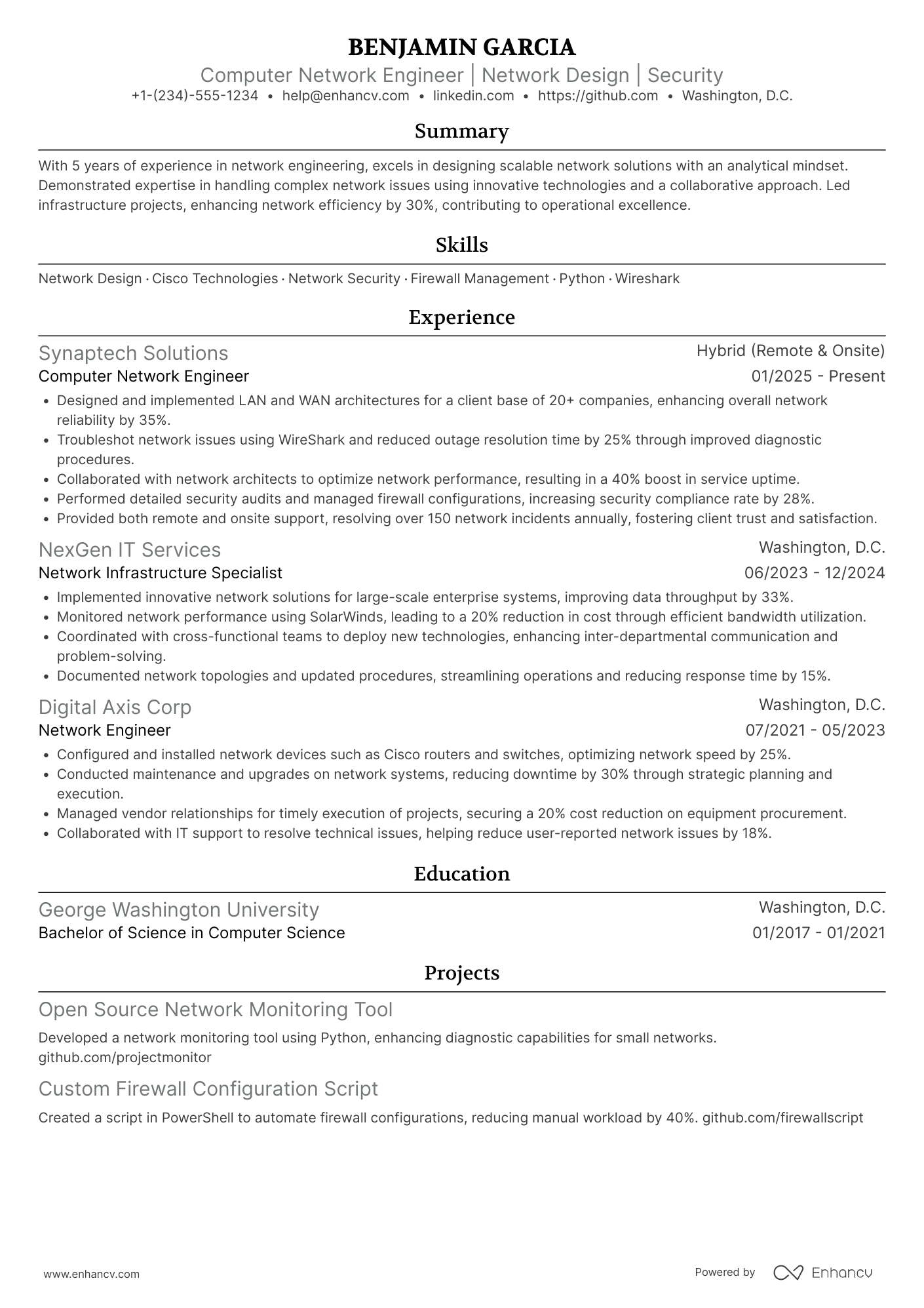 Computer Network Engineer Resume Example