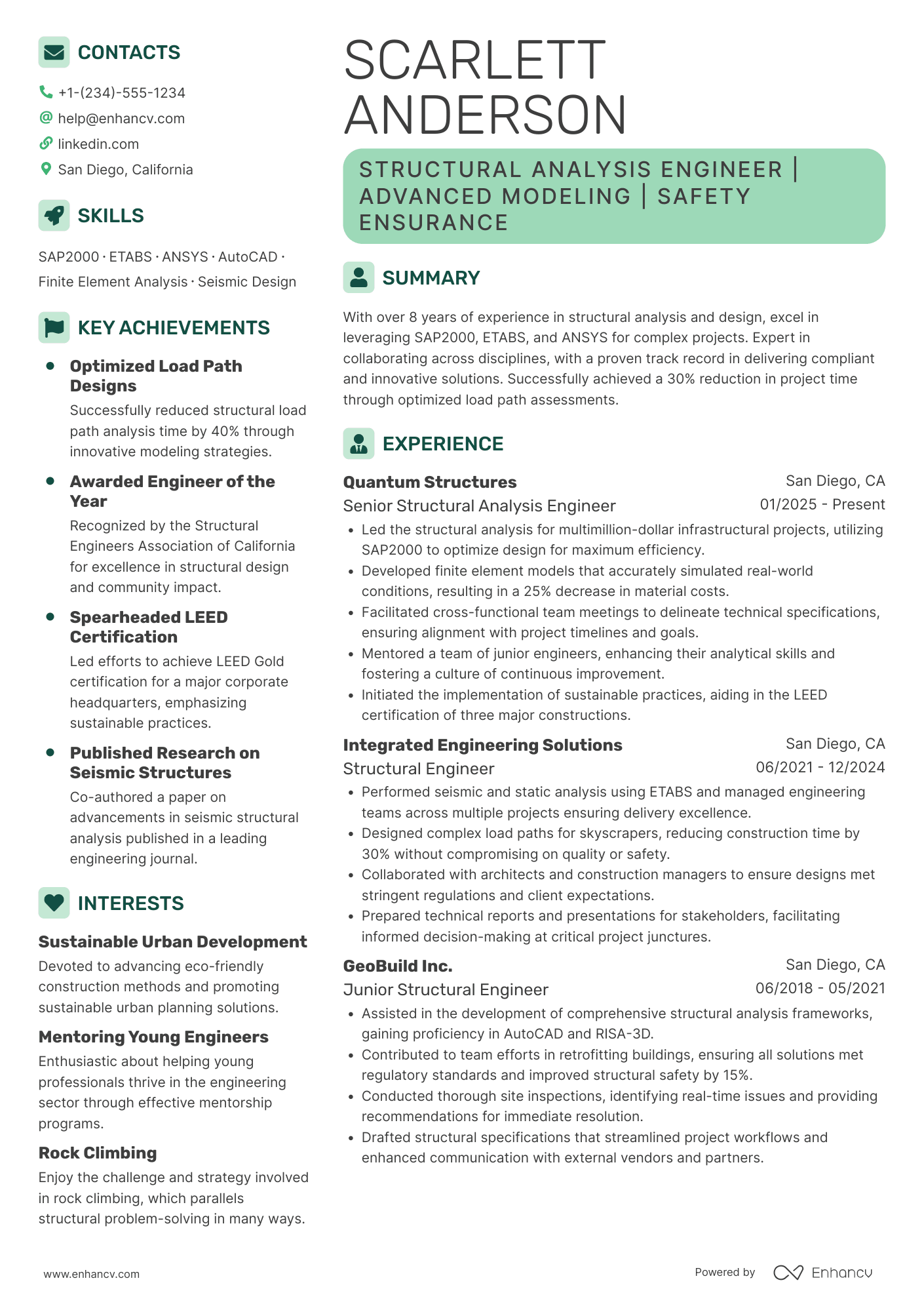 Structural Analysis Engineer Resume Example