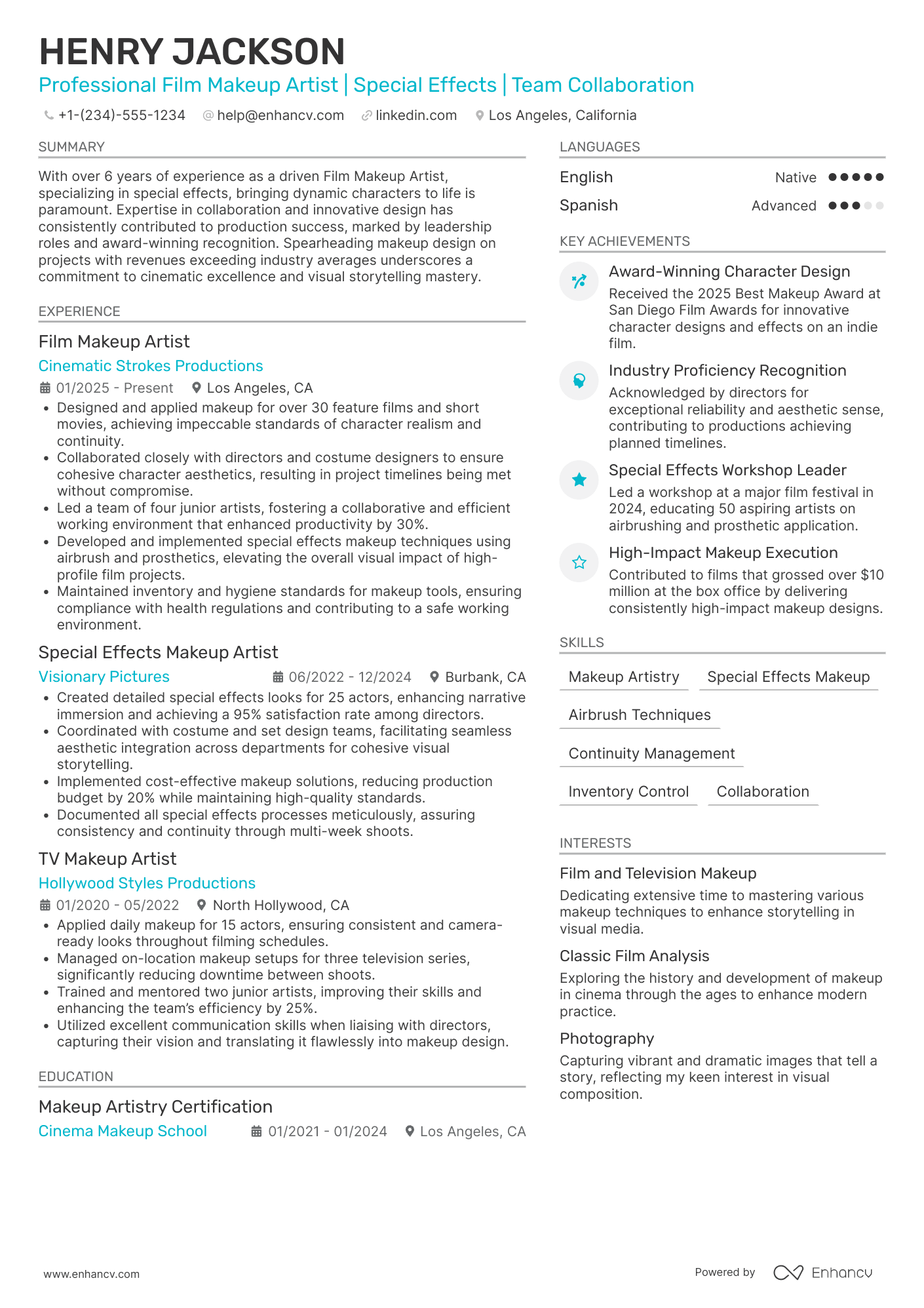 Film Makeup Artist Resume Example