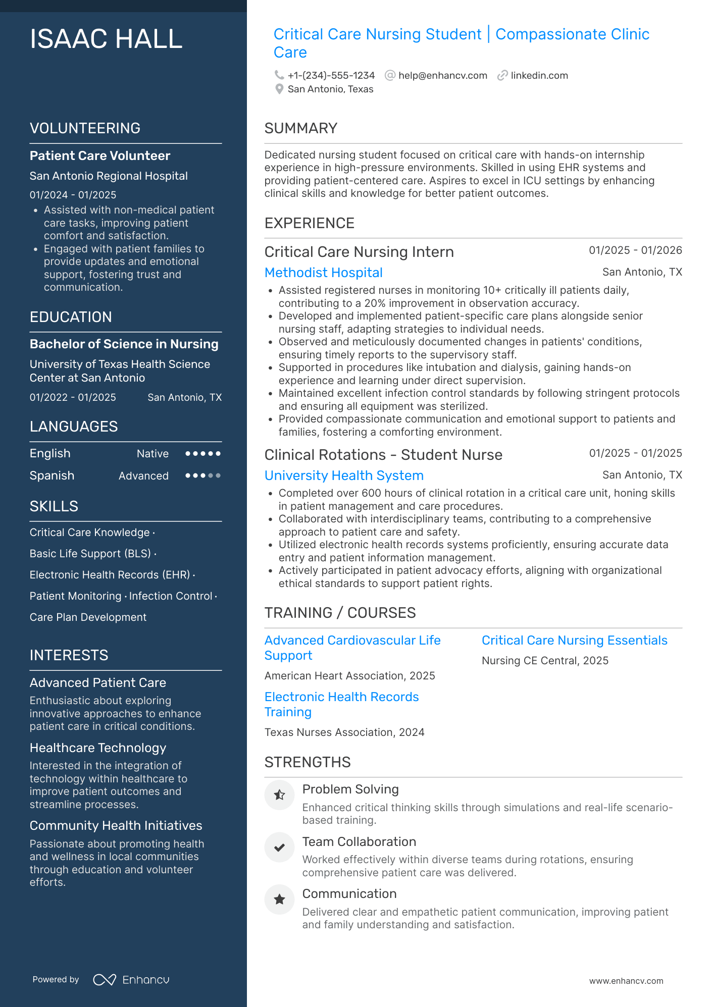 Critical Care Nursing Student Resume Example