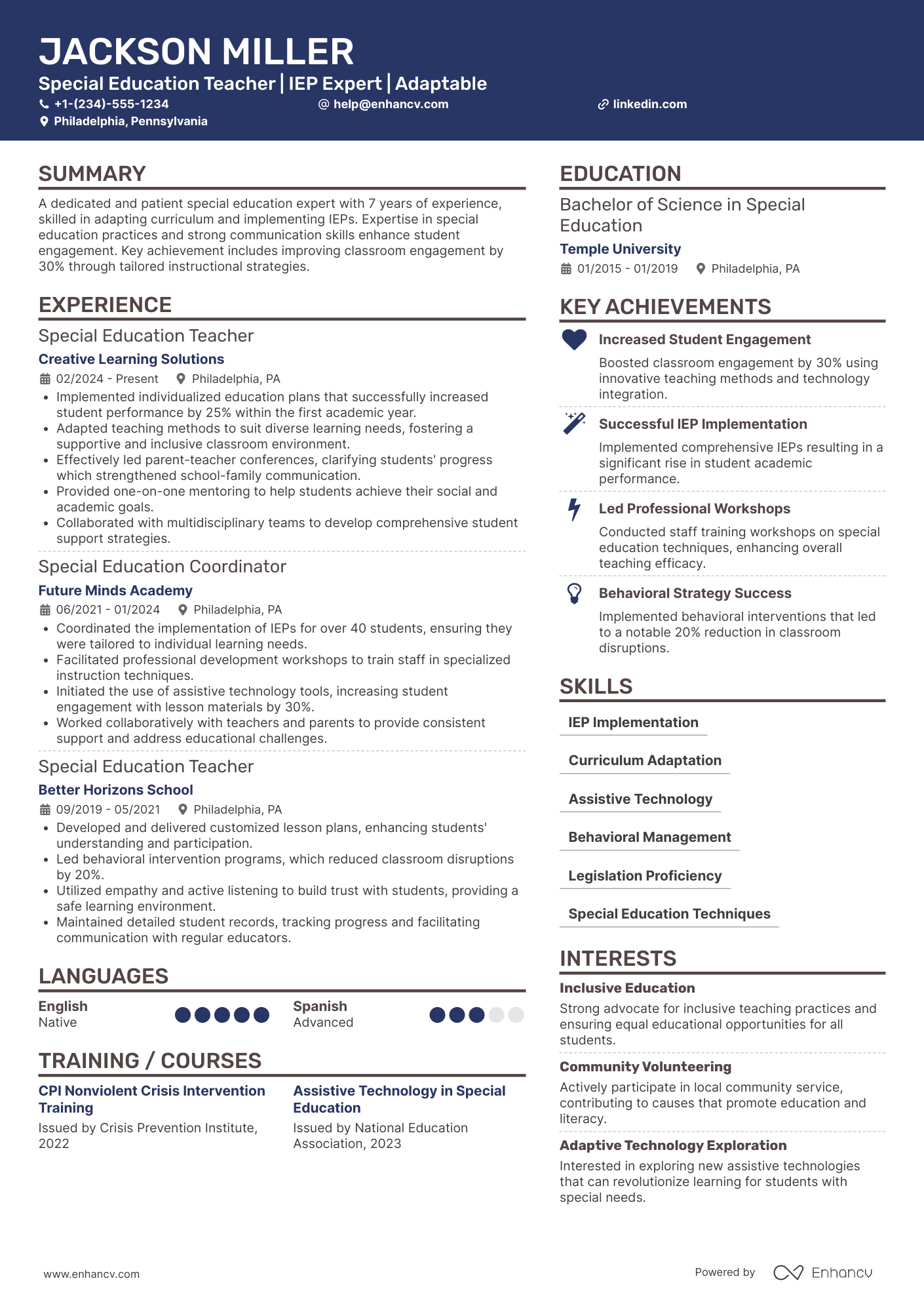 Special Education Substitute Teacher Resume Example