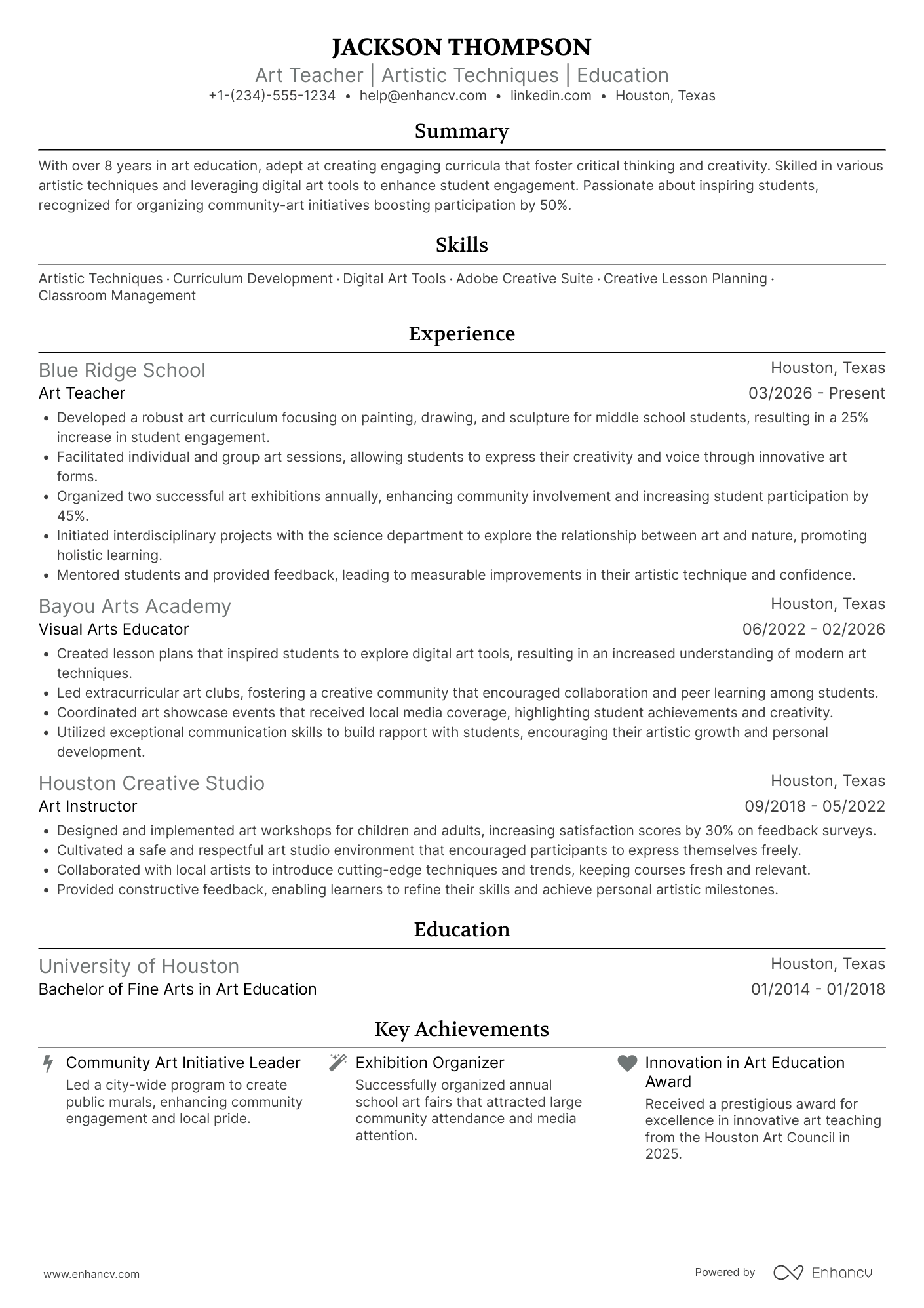 Art Teacher Private School Resume Example