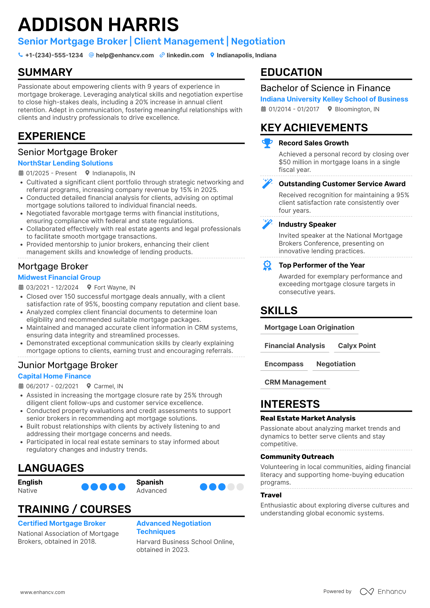 Senior Mortgage Broker Resume Example