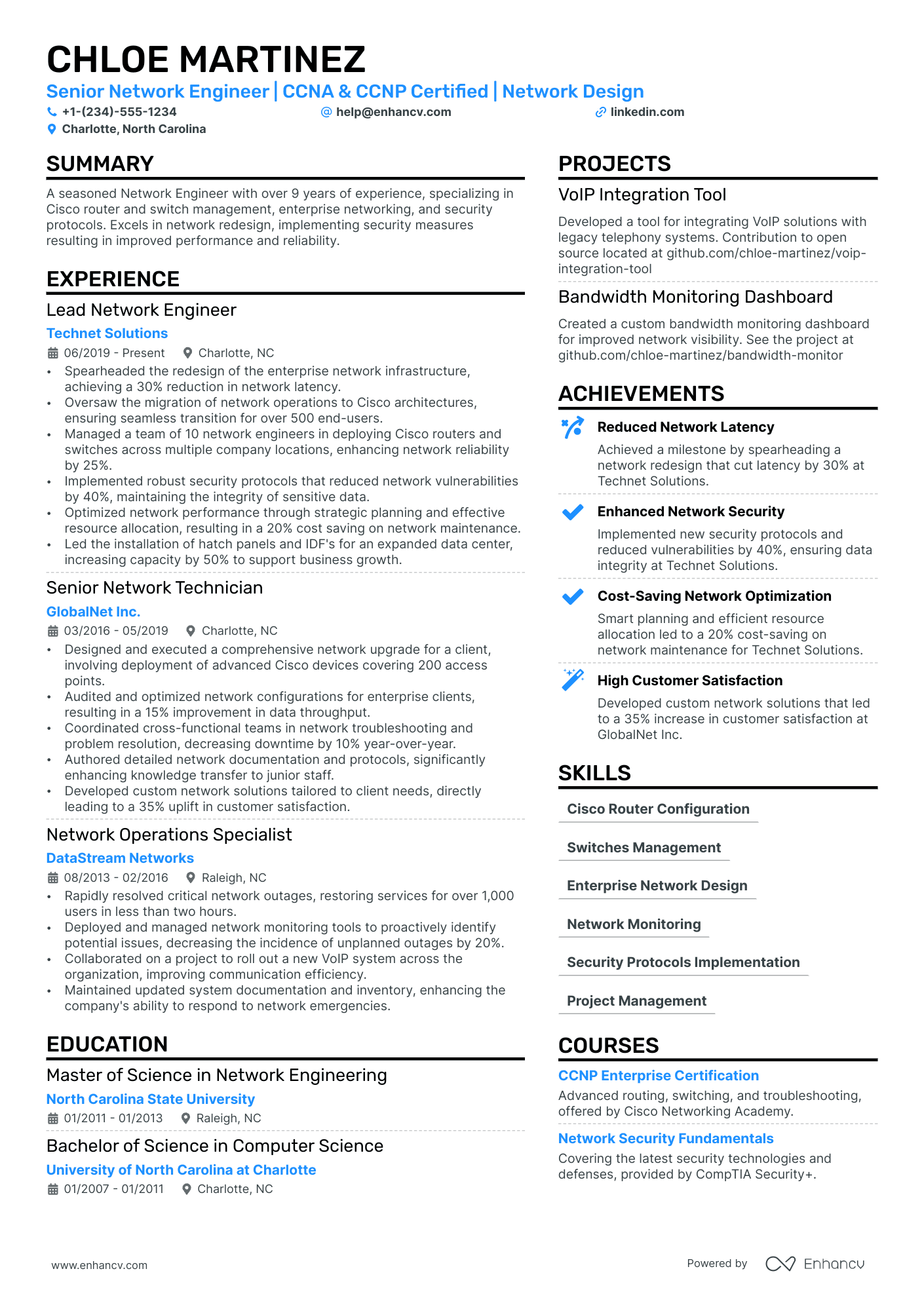 CCNA Network Engineer Resume Example