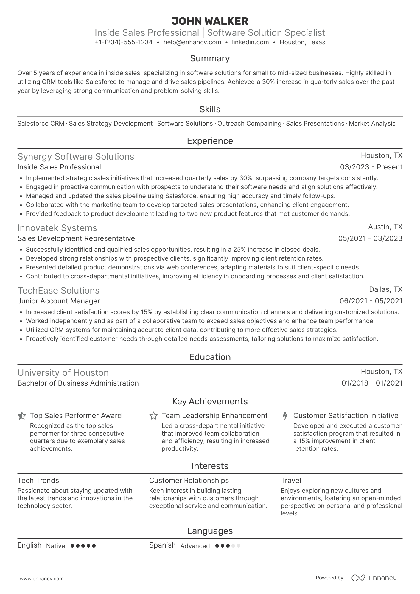 Inside Sales Person Resume Example