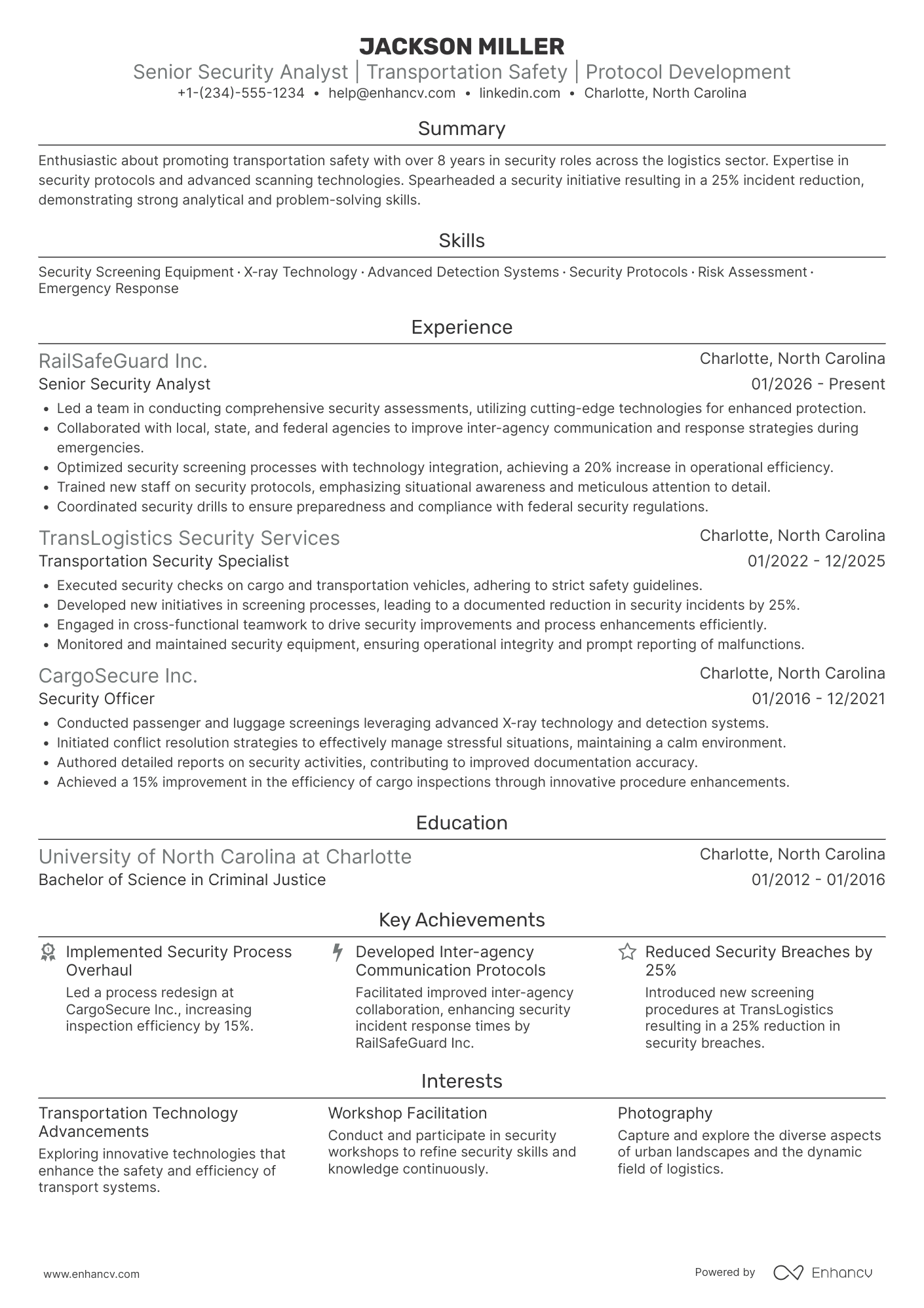 Transportation Security Officer Resume Example