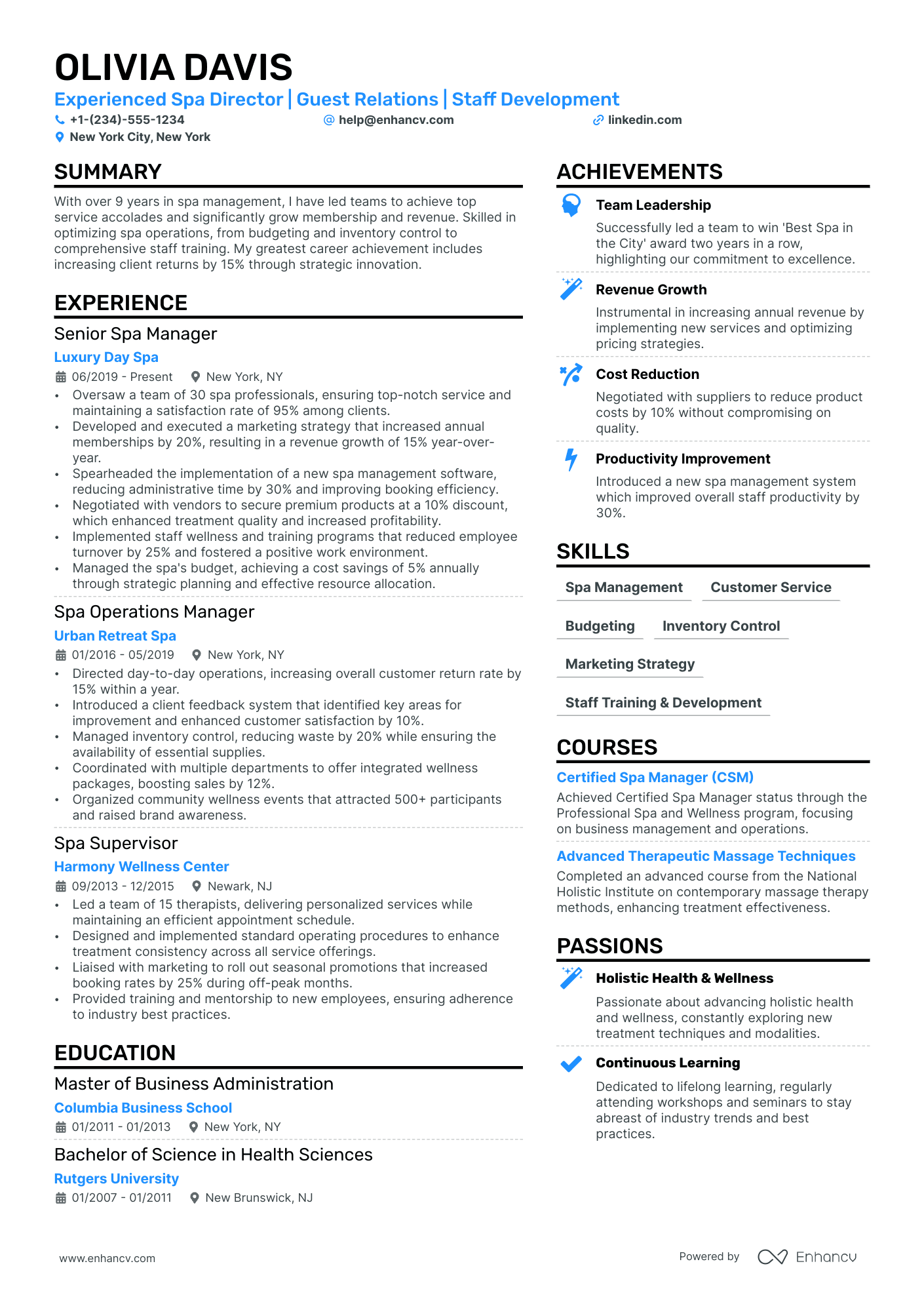 Spa Director Resume Example
