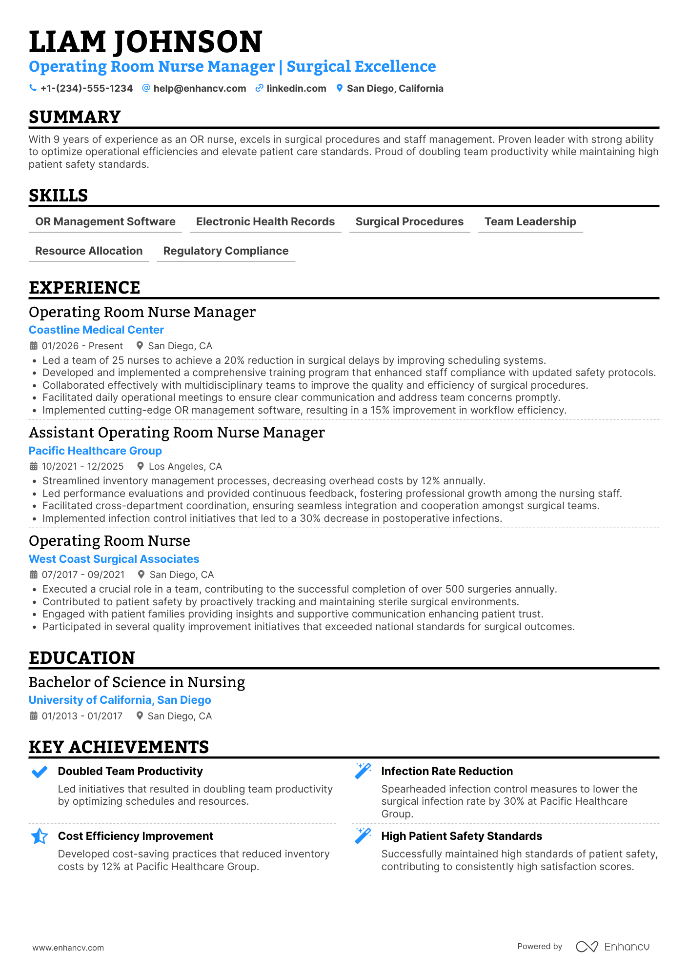 Operating Room Nurse Manager Resume Example
