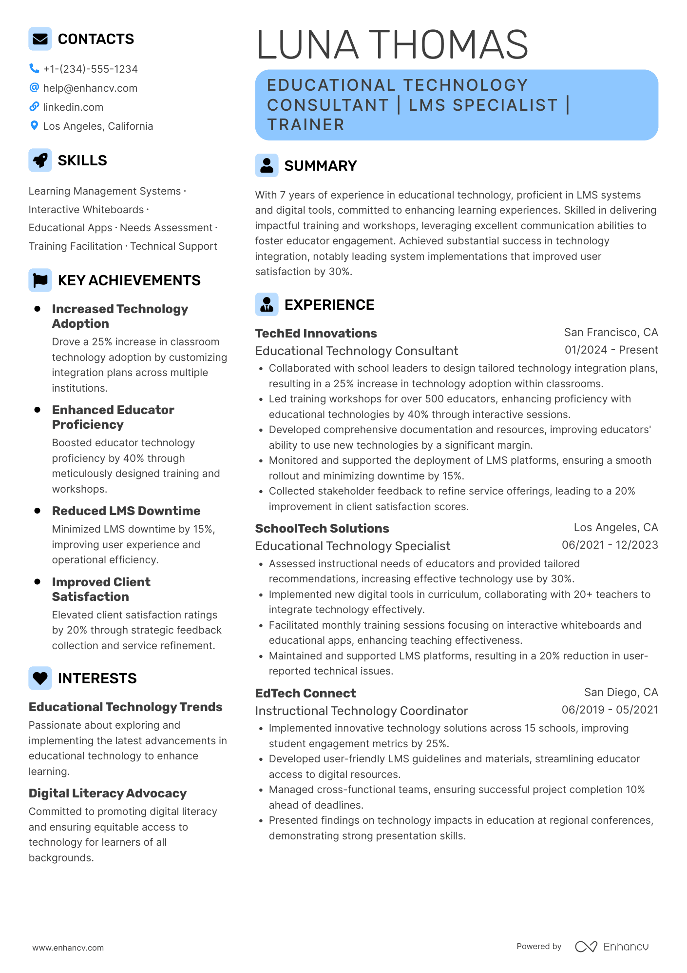Educational Technology Consultant Resume Example