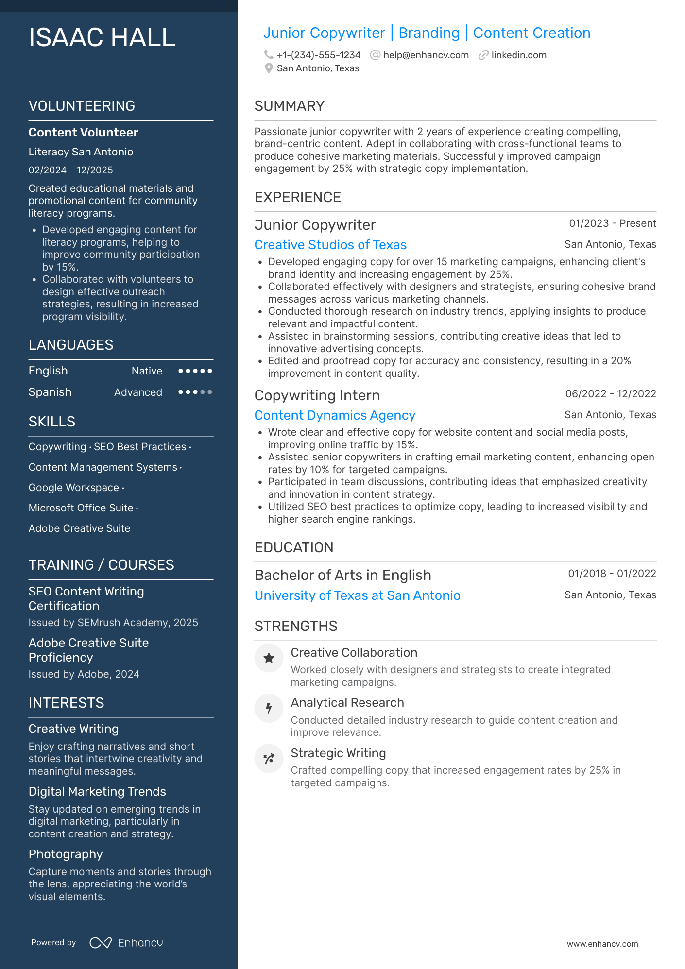 Junior Copywriter Resume Example