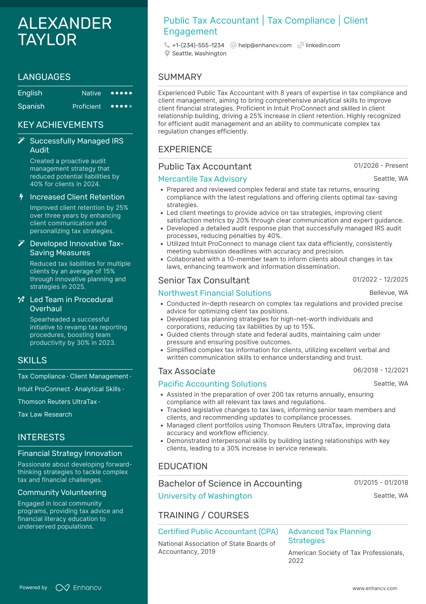 Public Tax Accountant Resume Example