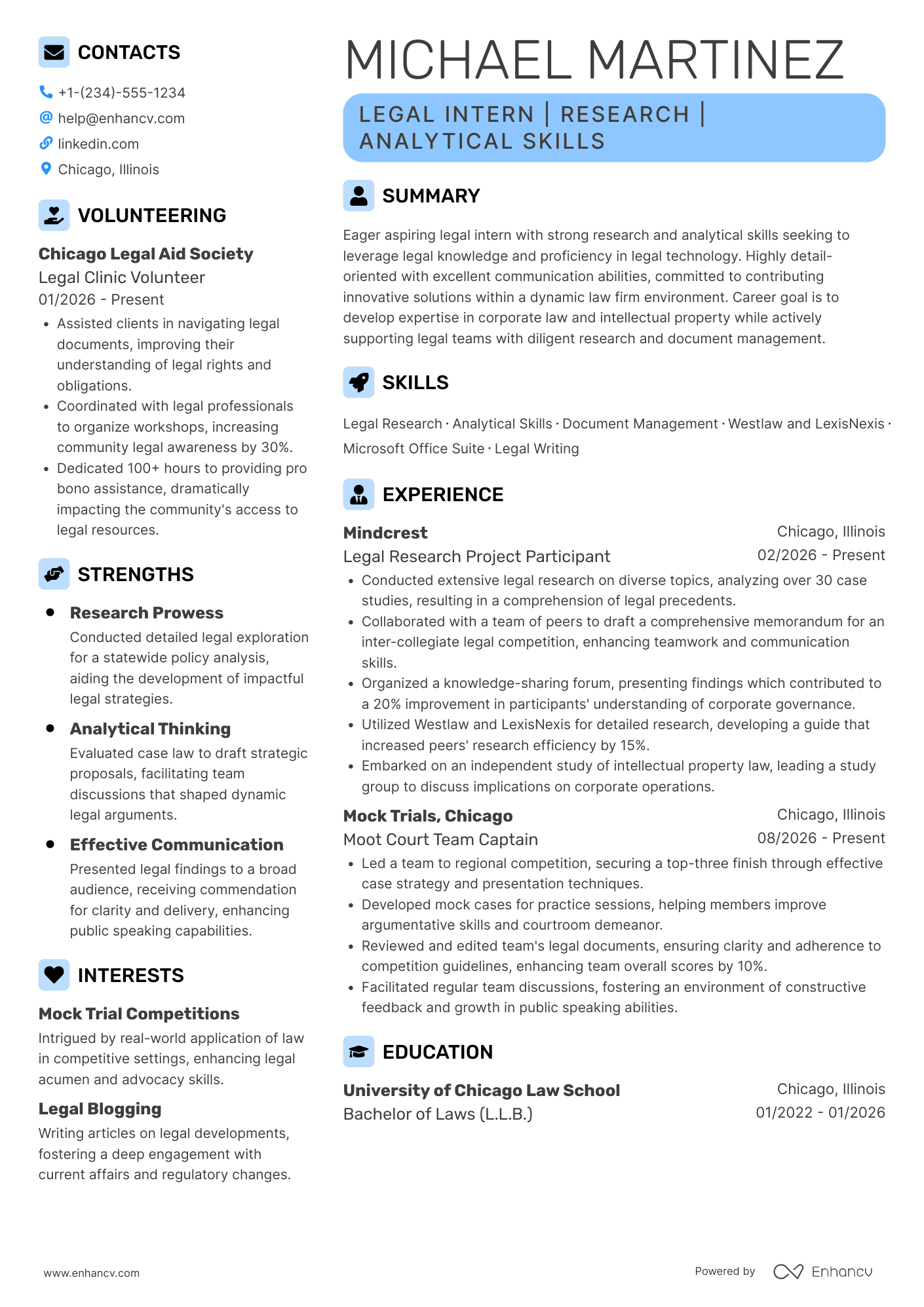 Legal Intern Resume Example