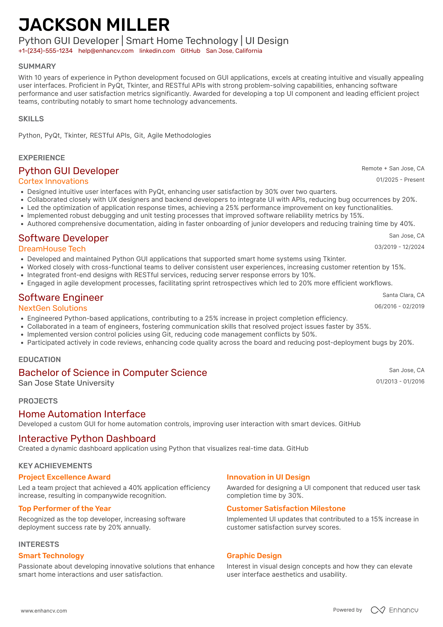 Python GUI Developer Resume Example