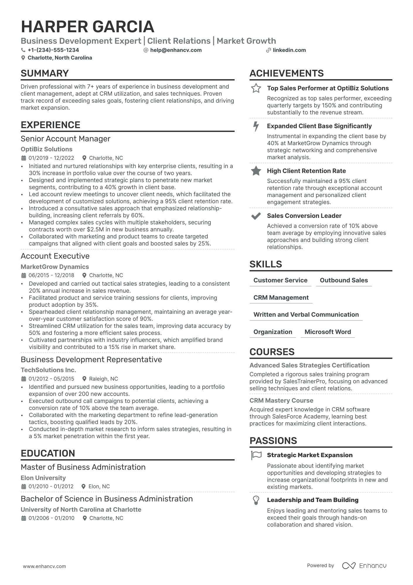 Business Relationship Manager Resume Example
