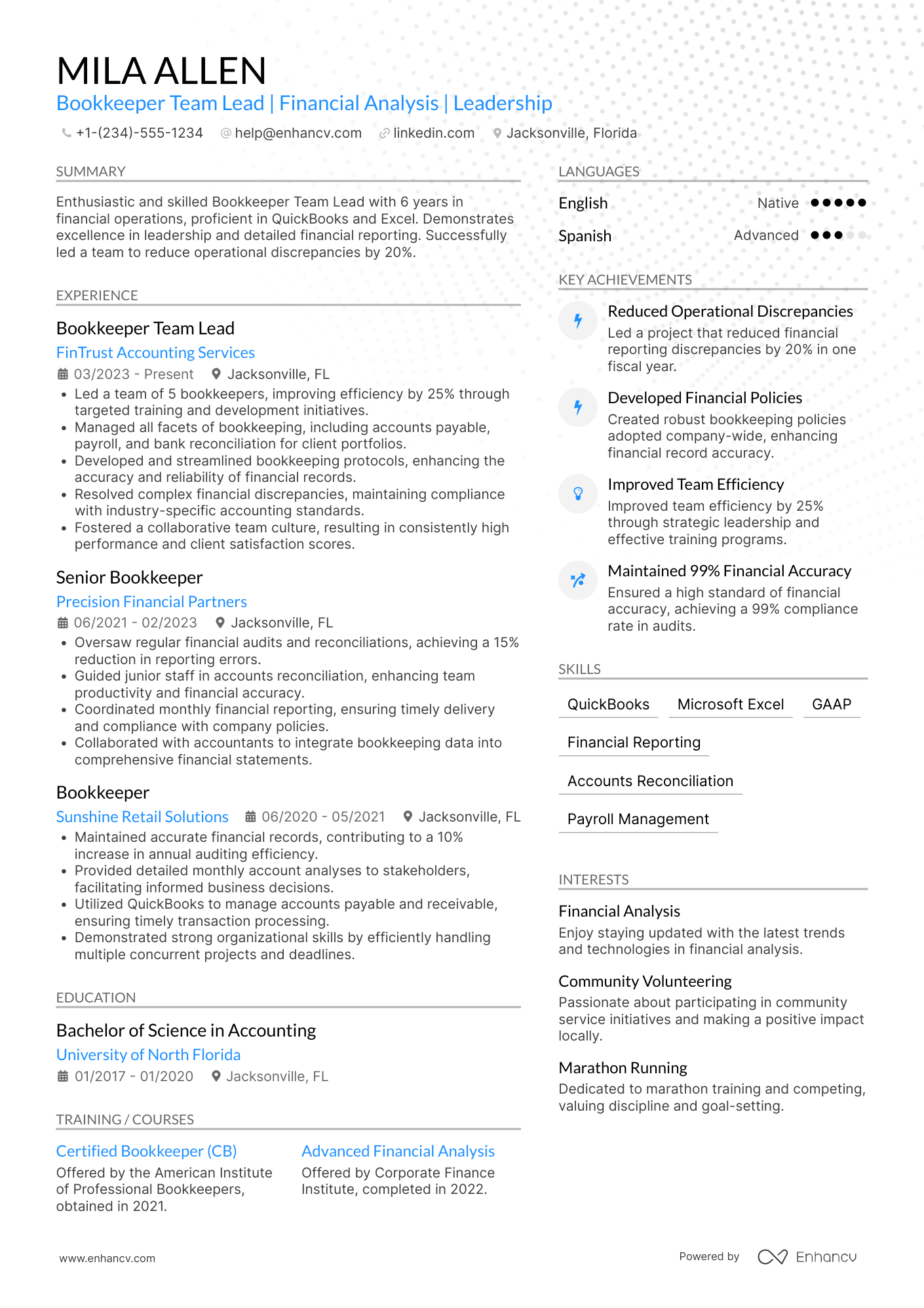 Bookkeeper Team Lead Resume Example