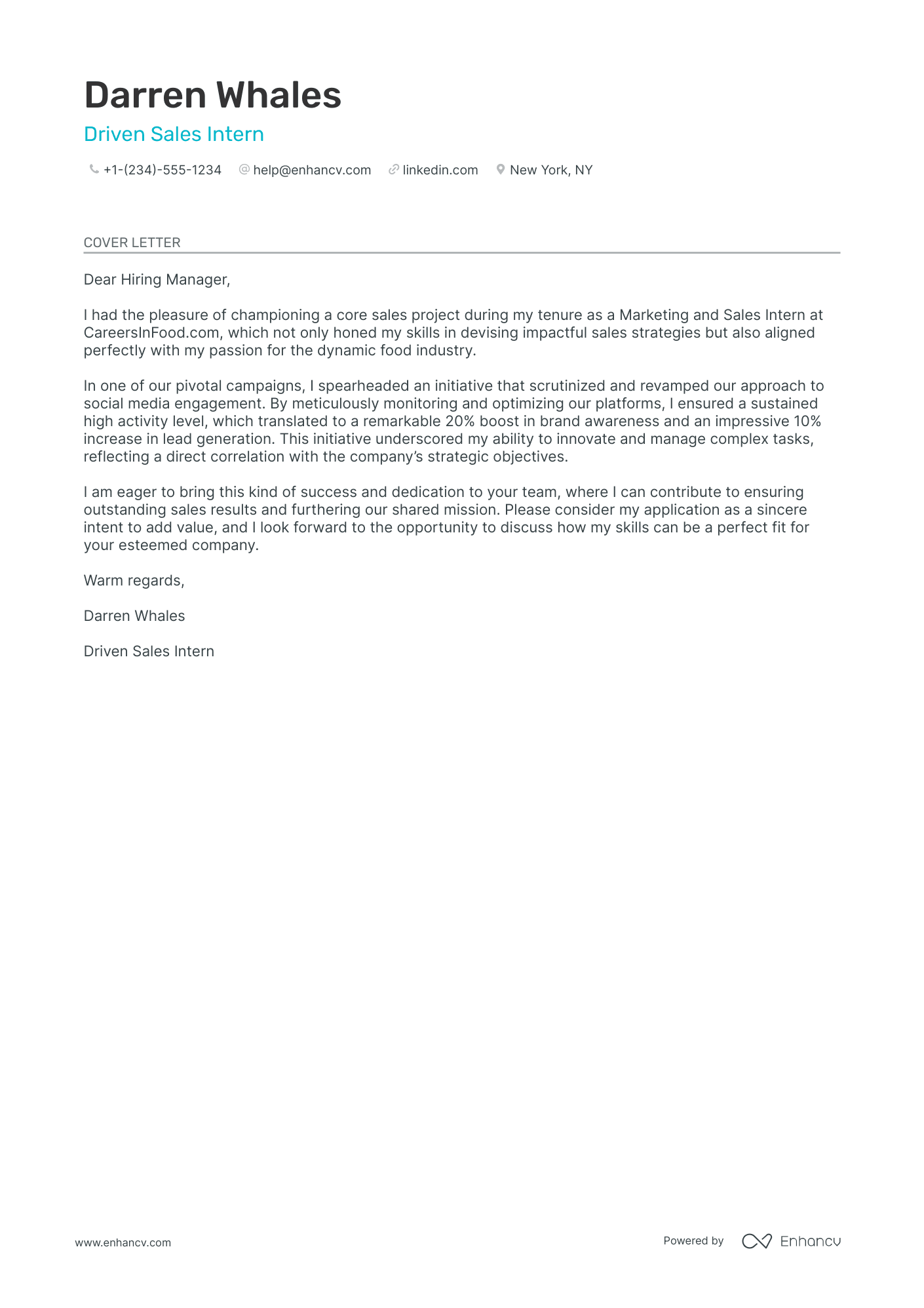 Sales Intern Resume Example