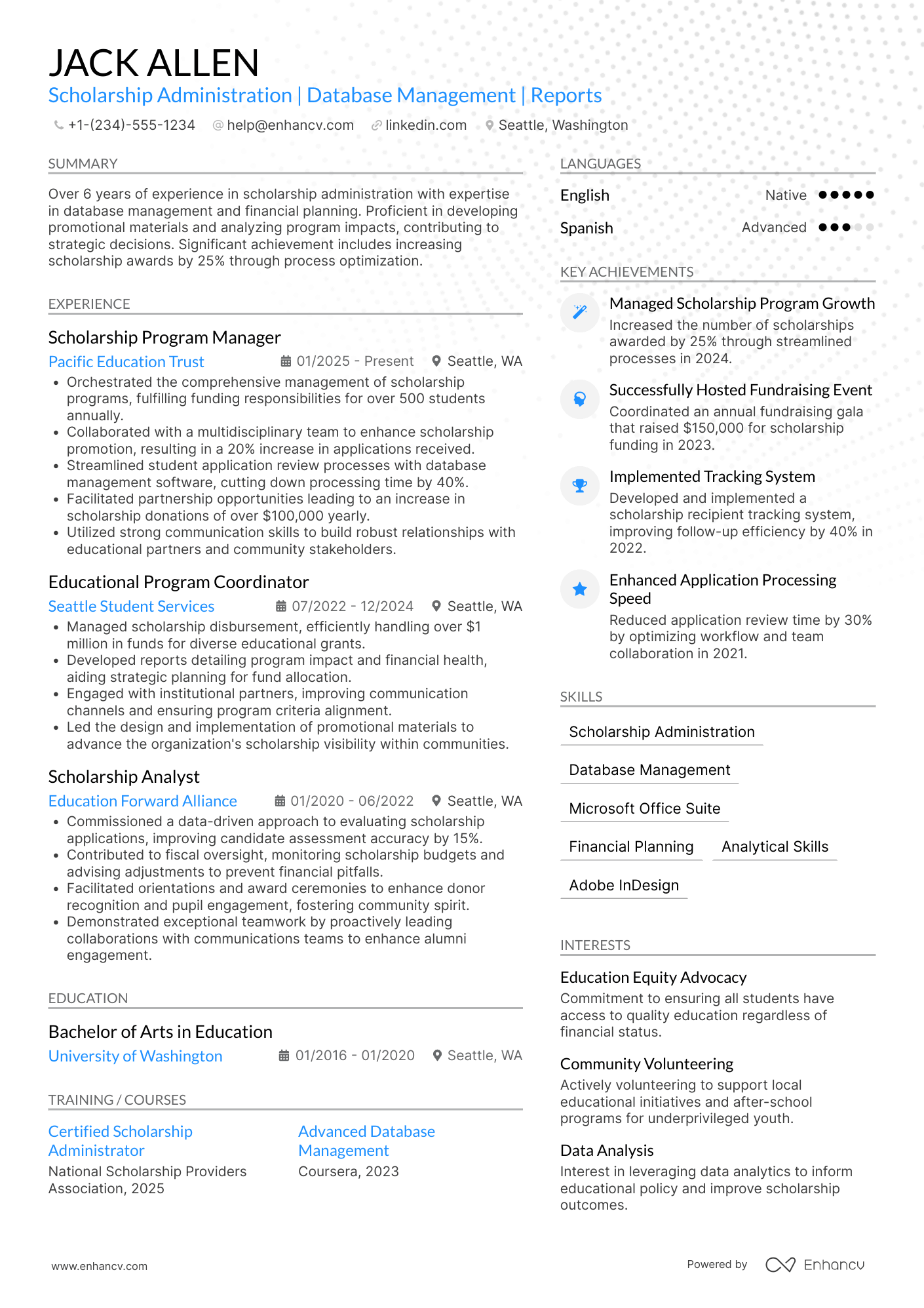 Scholarship Officer Resume Example