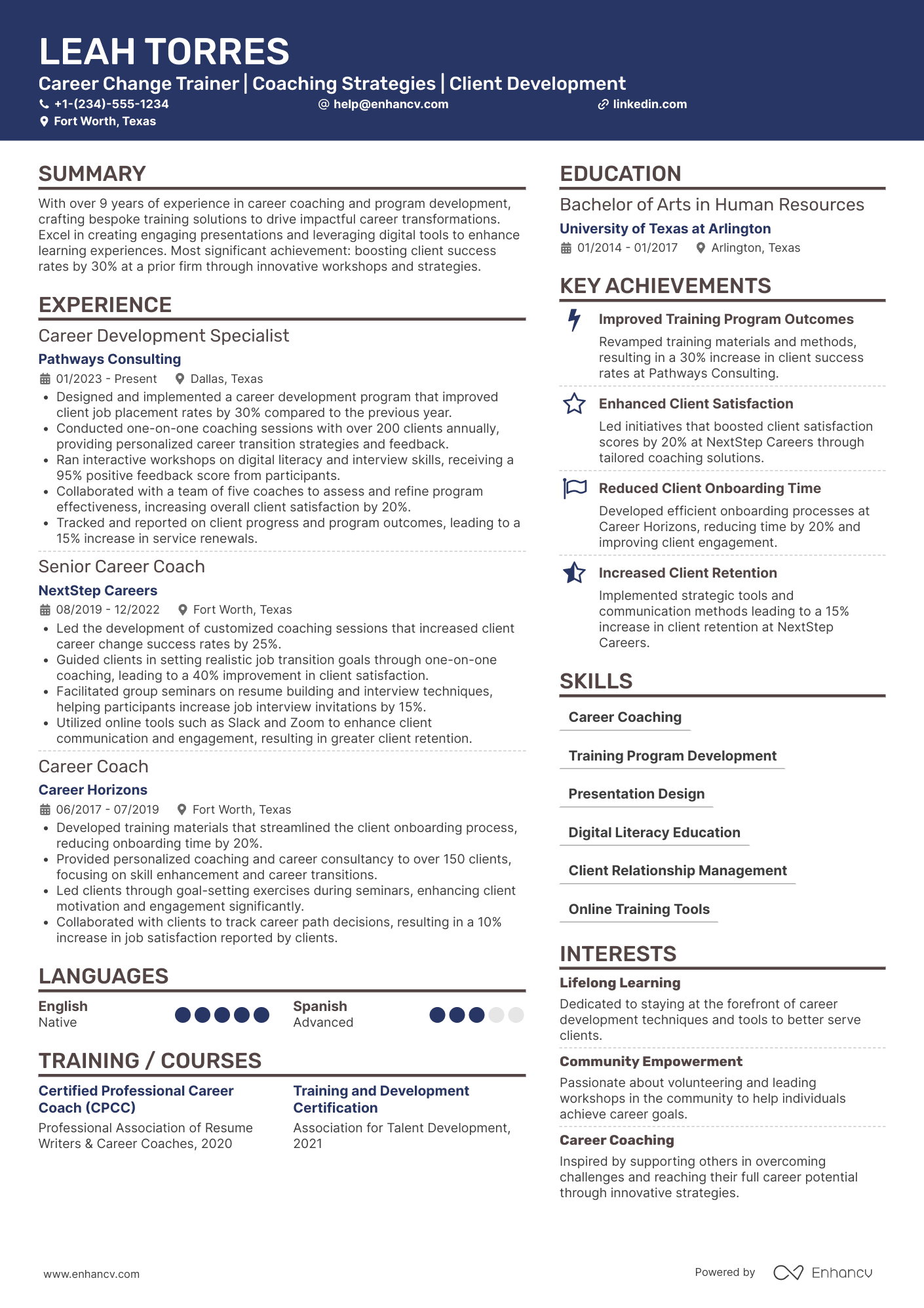 Career Change Trainer Resume Example