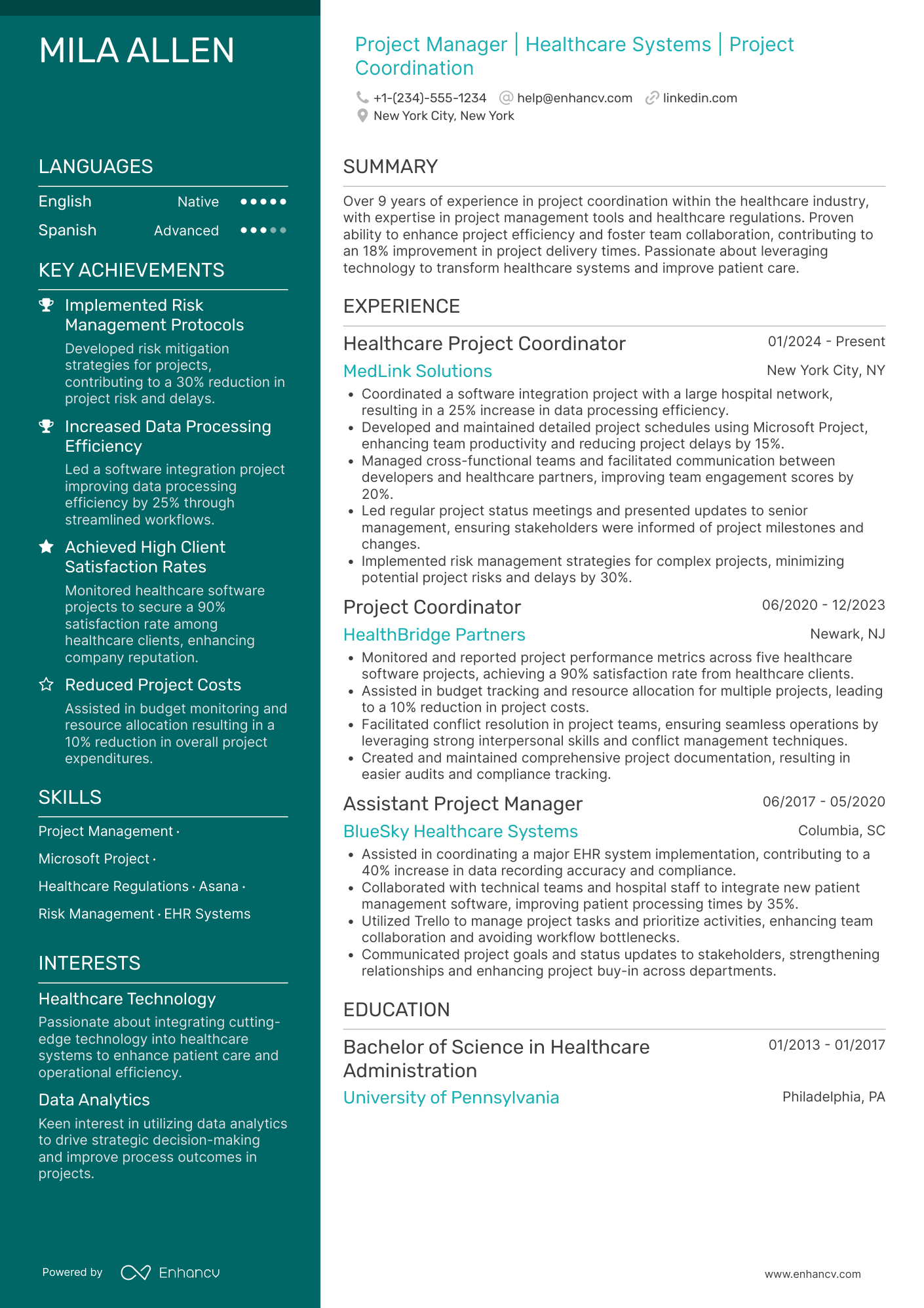 Healthcare Project Coordinator Resume Example