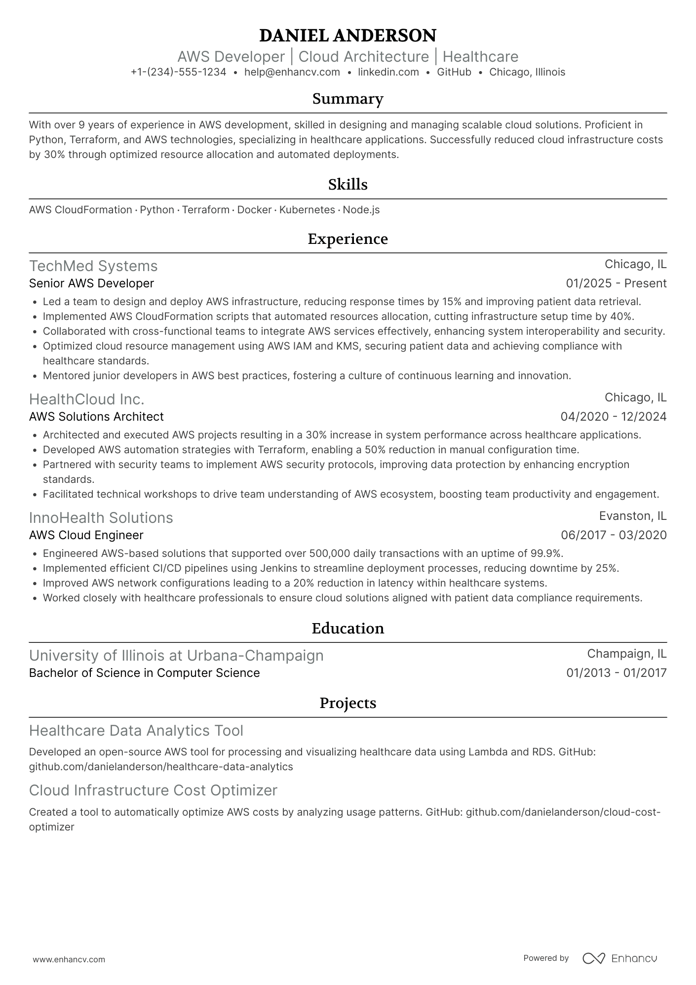 AWS Developer Resume Resume Example