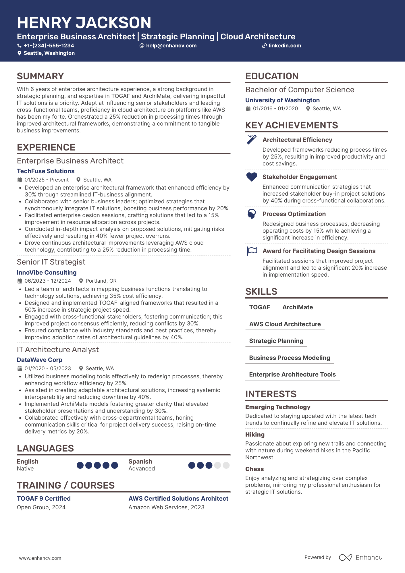 Enterprise Business Architect Resume Example