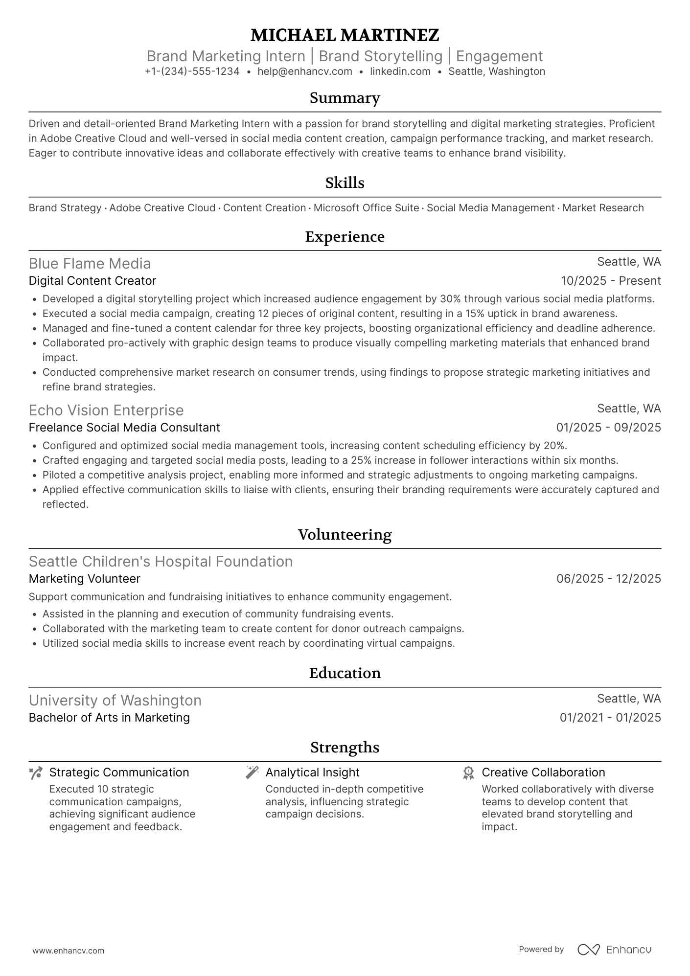 Brand Marketing Intern Resume Example
