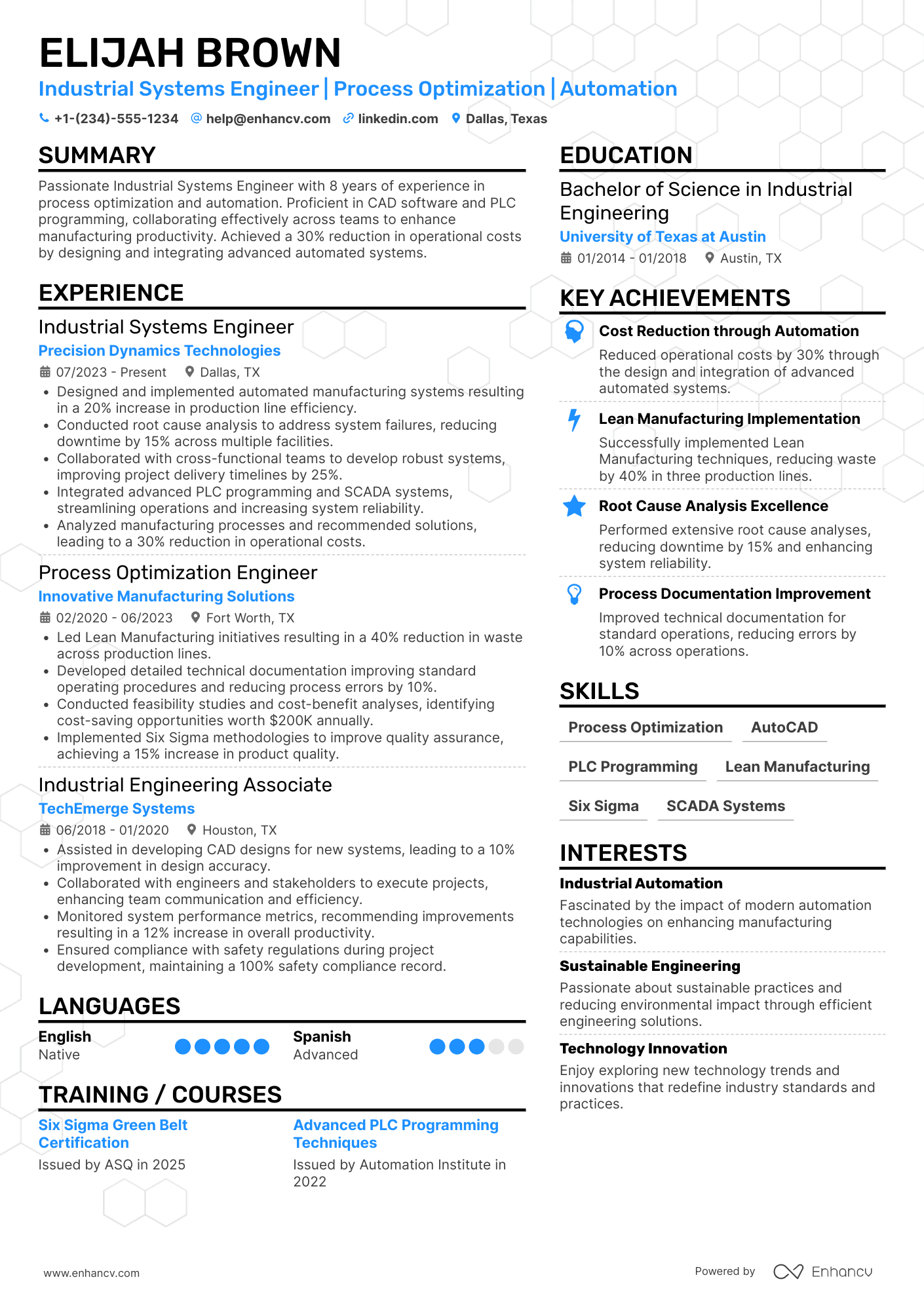 Industrial Systems Engineer Resume Example