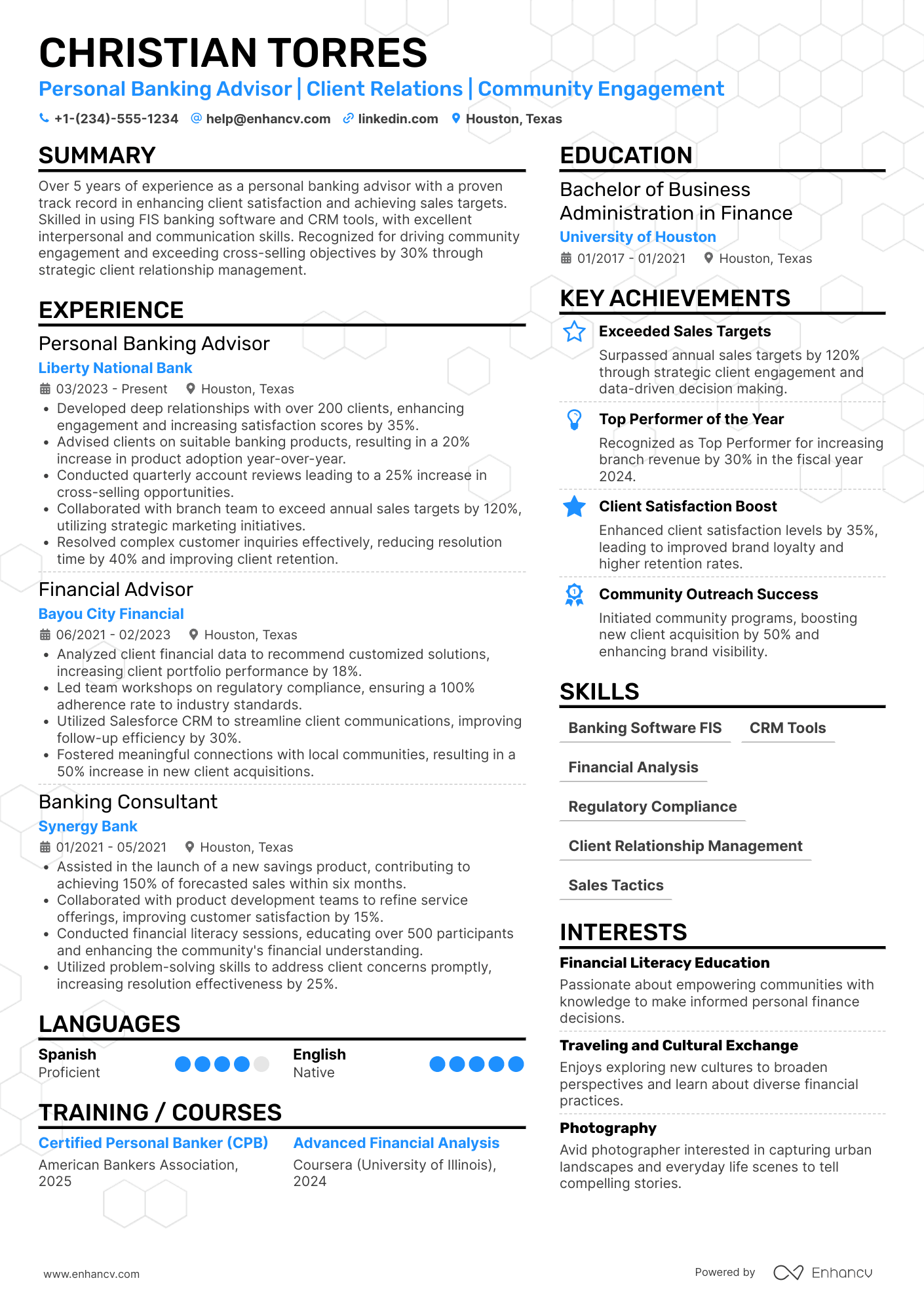 Personal Banking Advisor Resume Example
