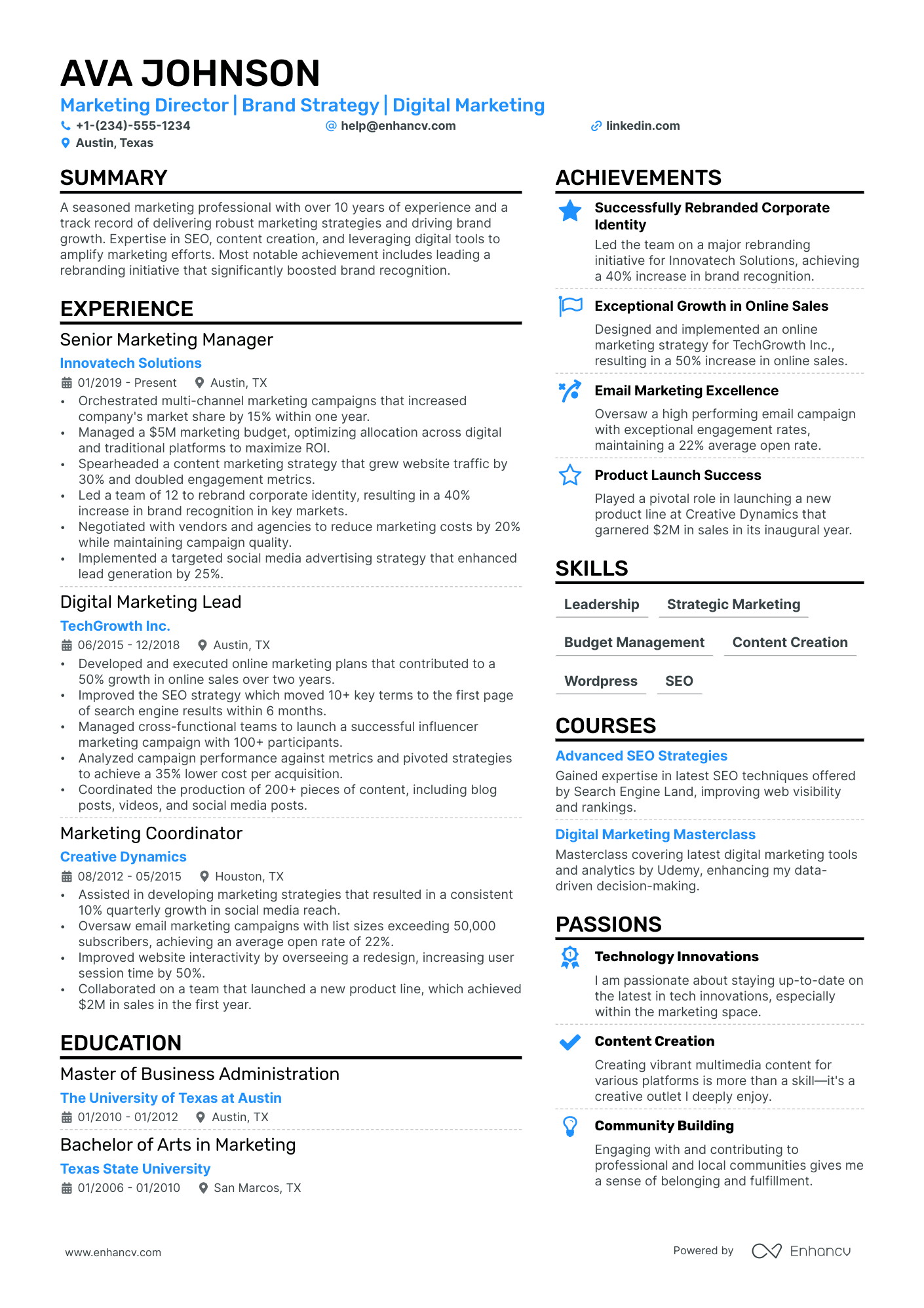 Public Relations Director Resume Example