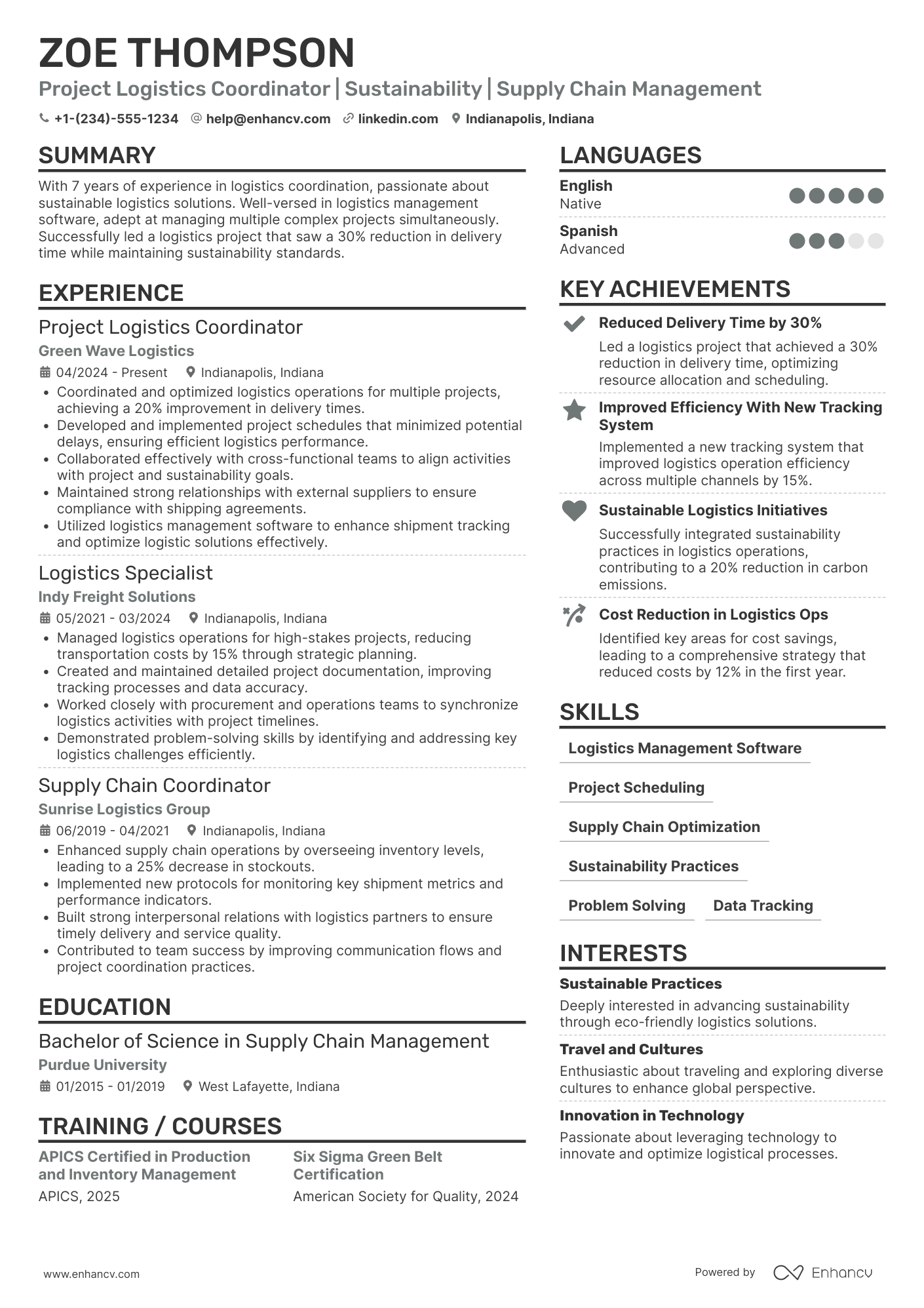 Project Logistics Coordinator Resume Example