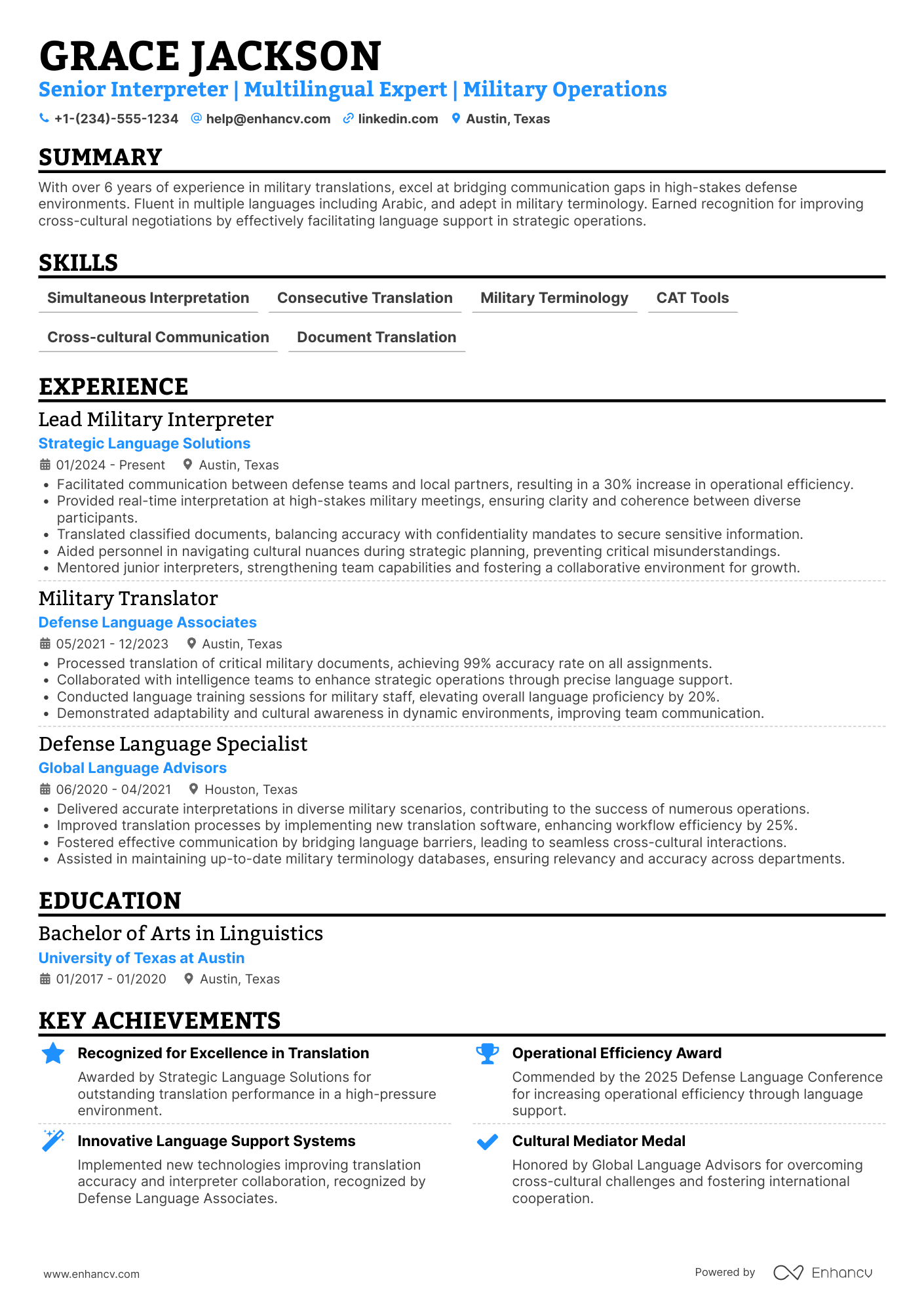 Military Interpreter Resume Example