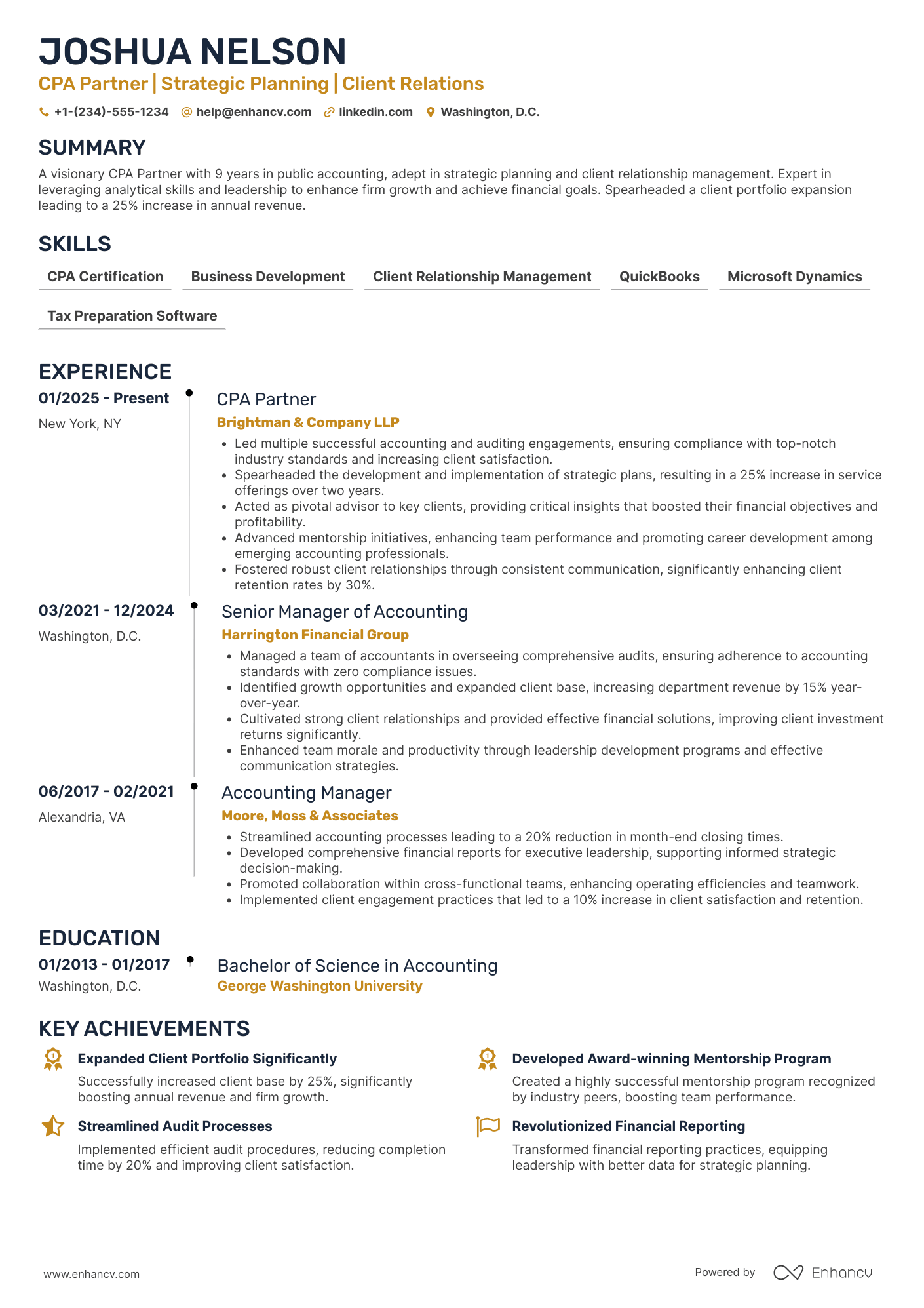 CPA Partner Resume Example