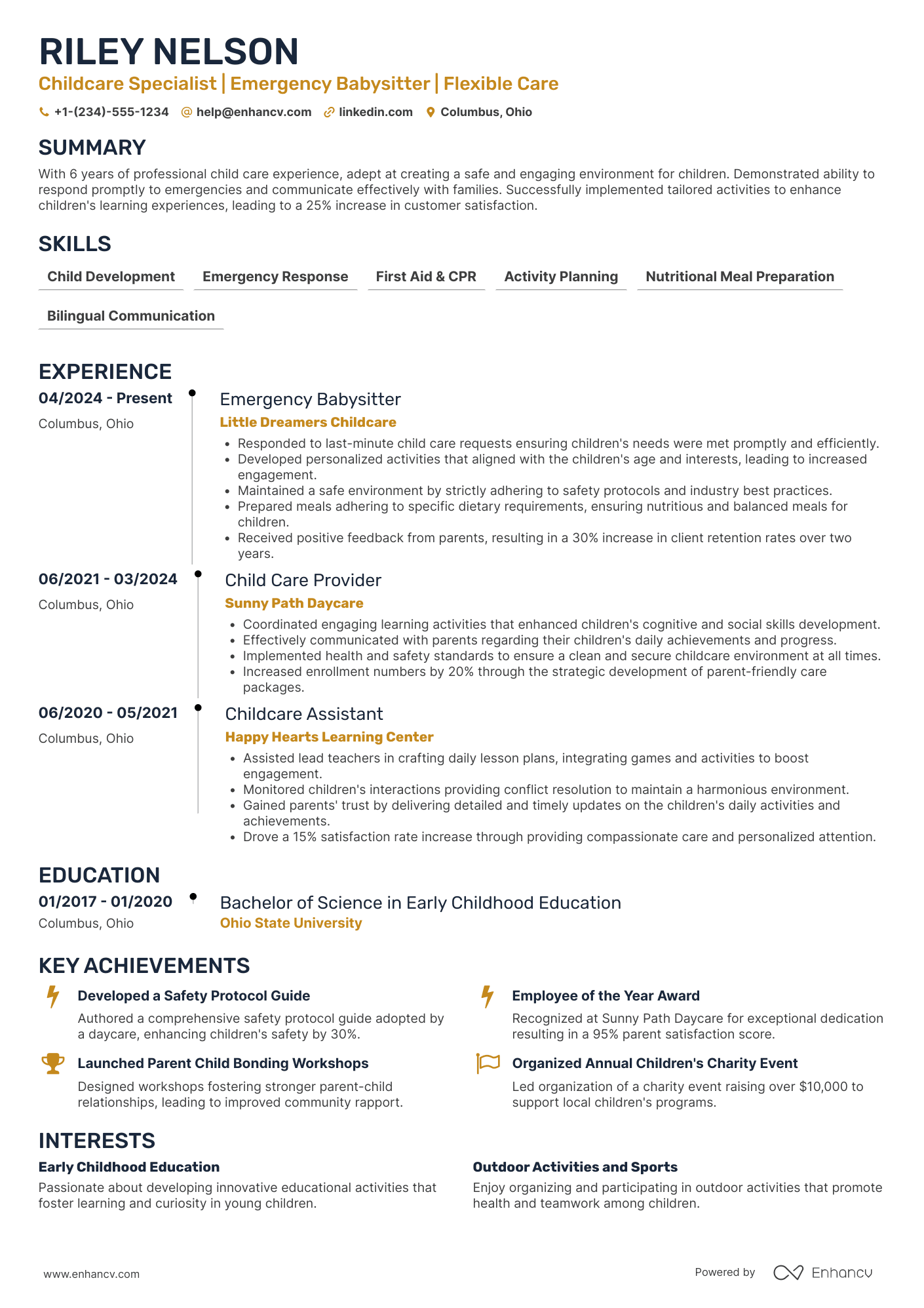 Emergency Babysitter Resume Example