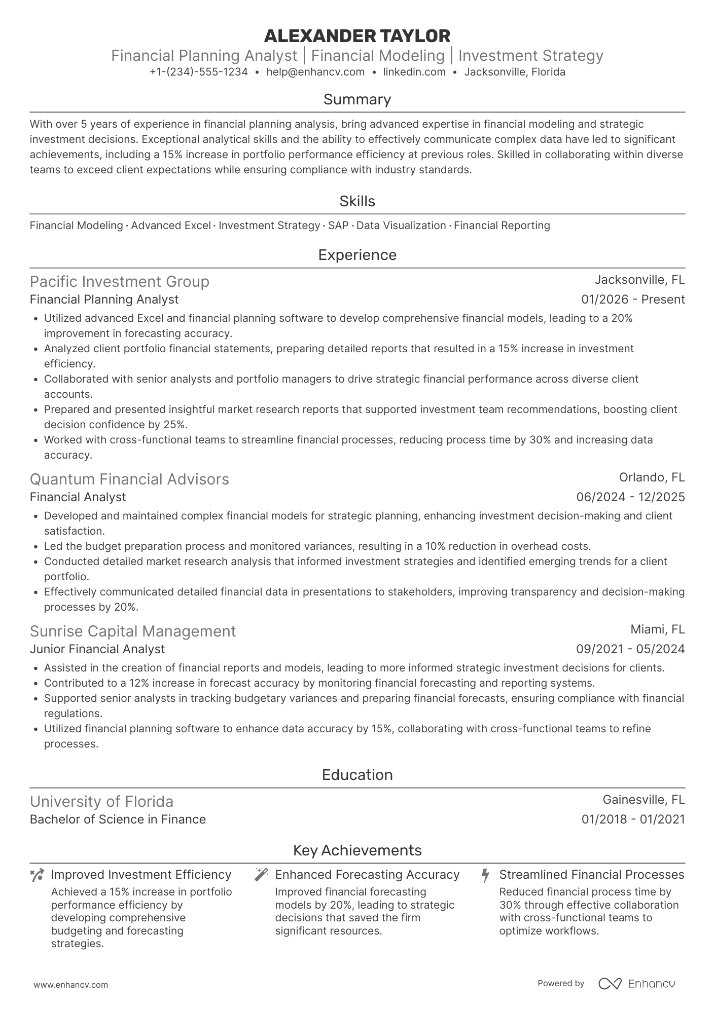 Financial Planning Analyst Resume Example