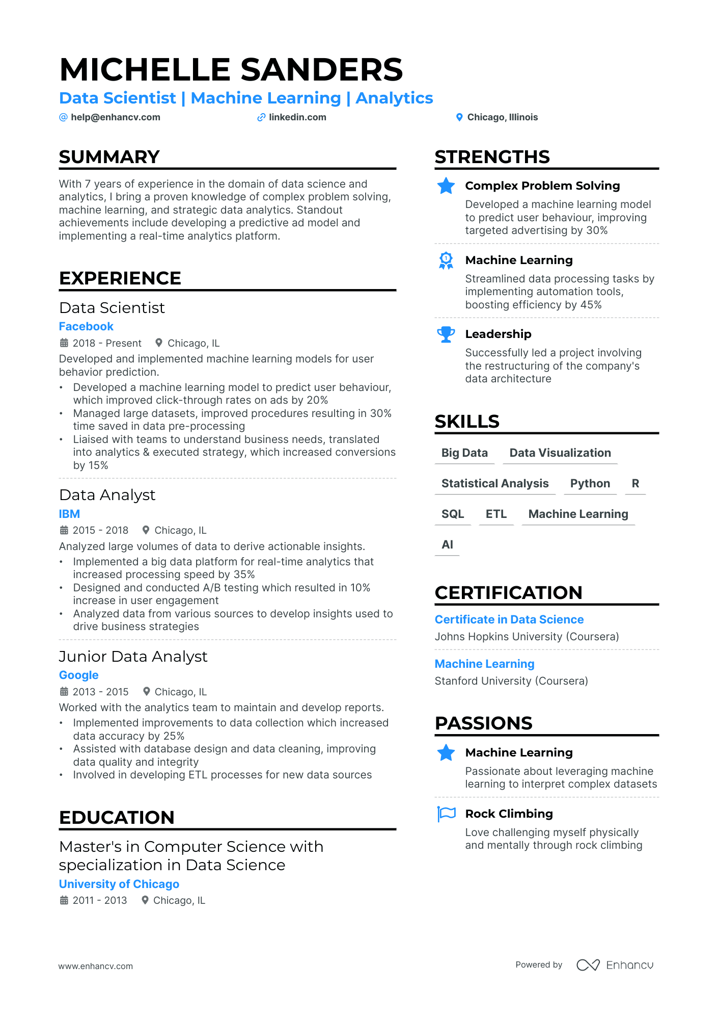 Senior Data Scientist Resume Example