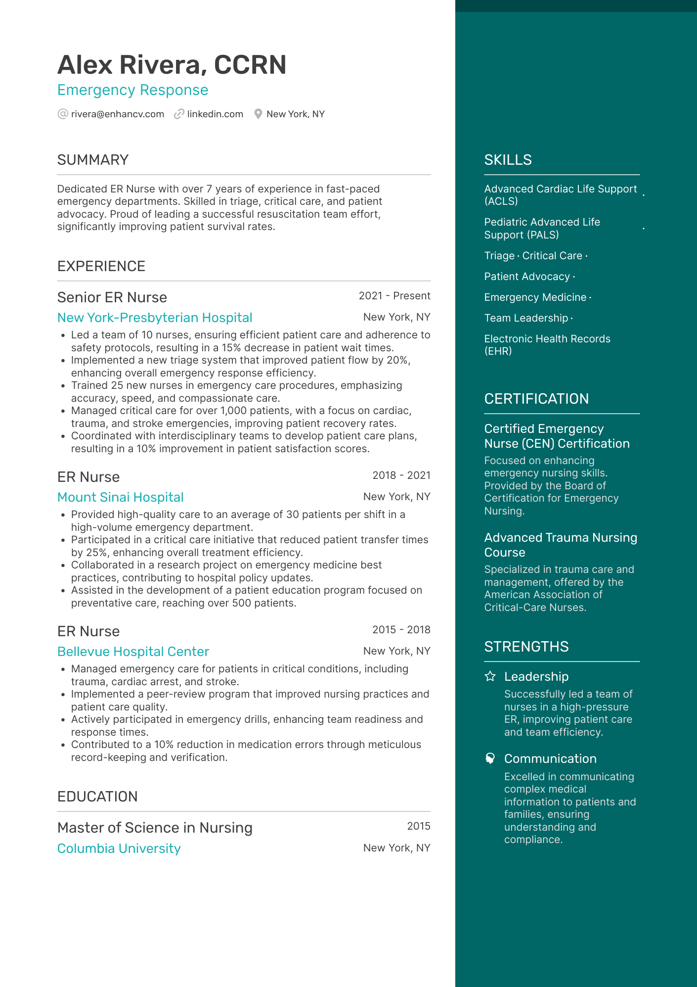 ER Nurse Resume Example