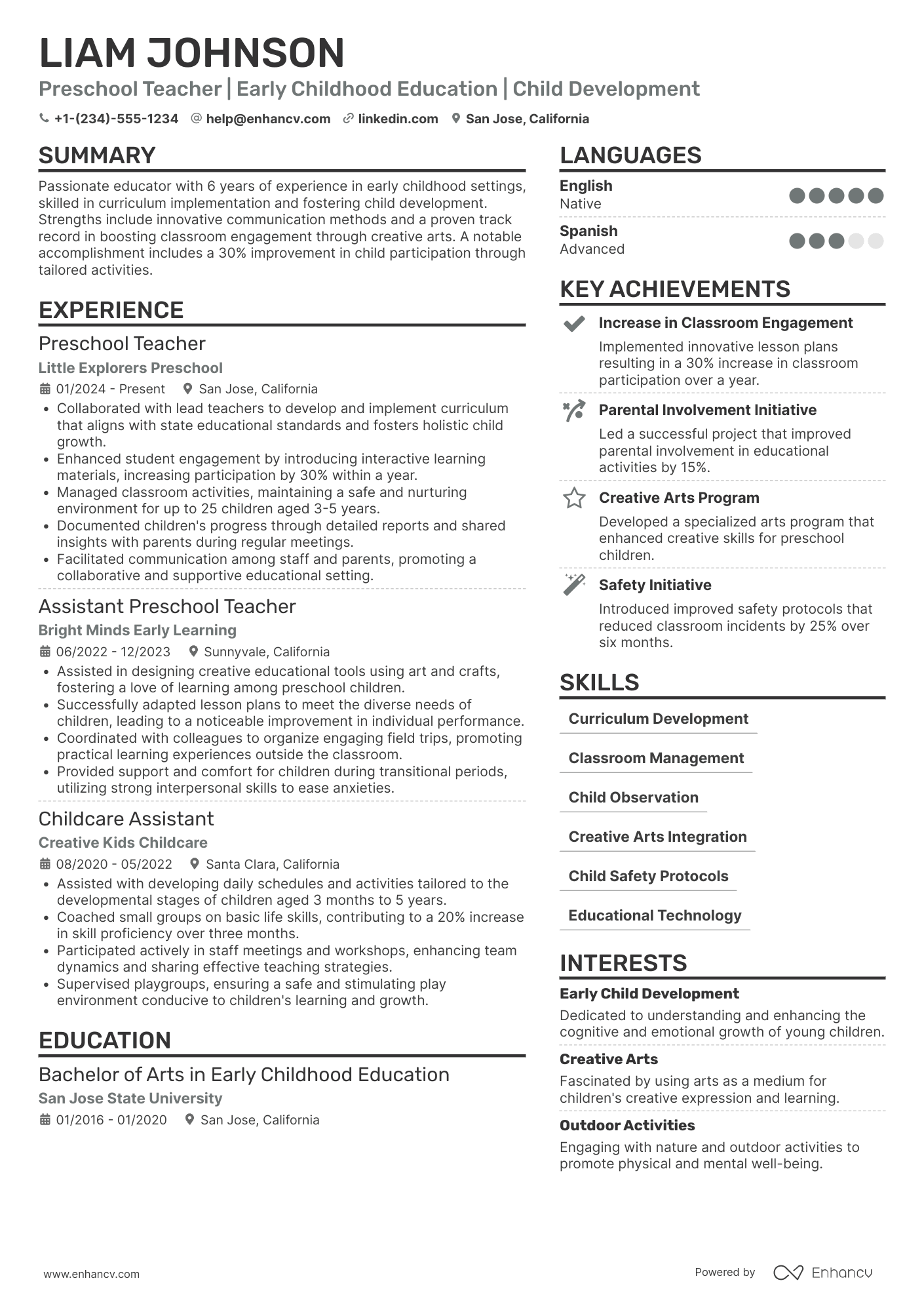 Preschool Assistant Teacher Resume Example