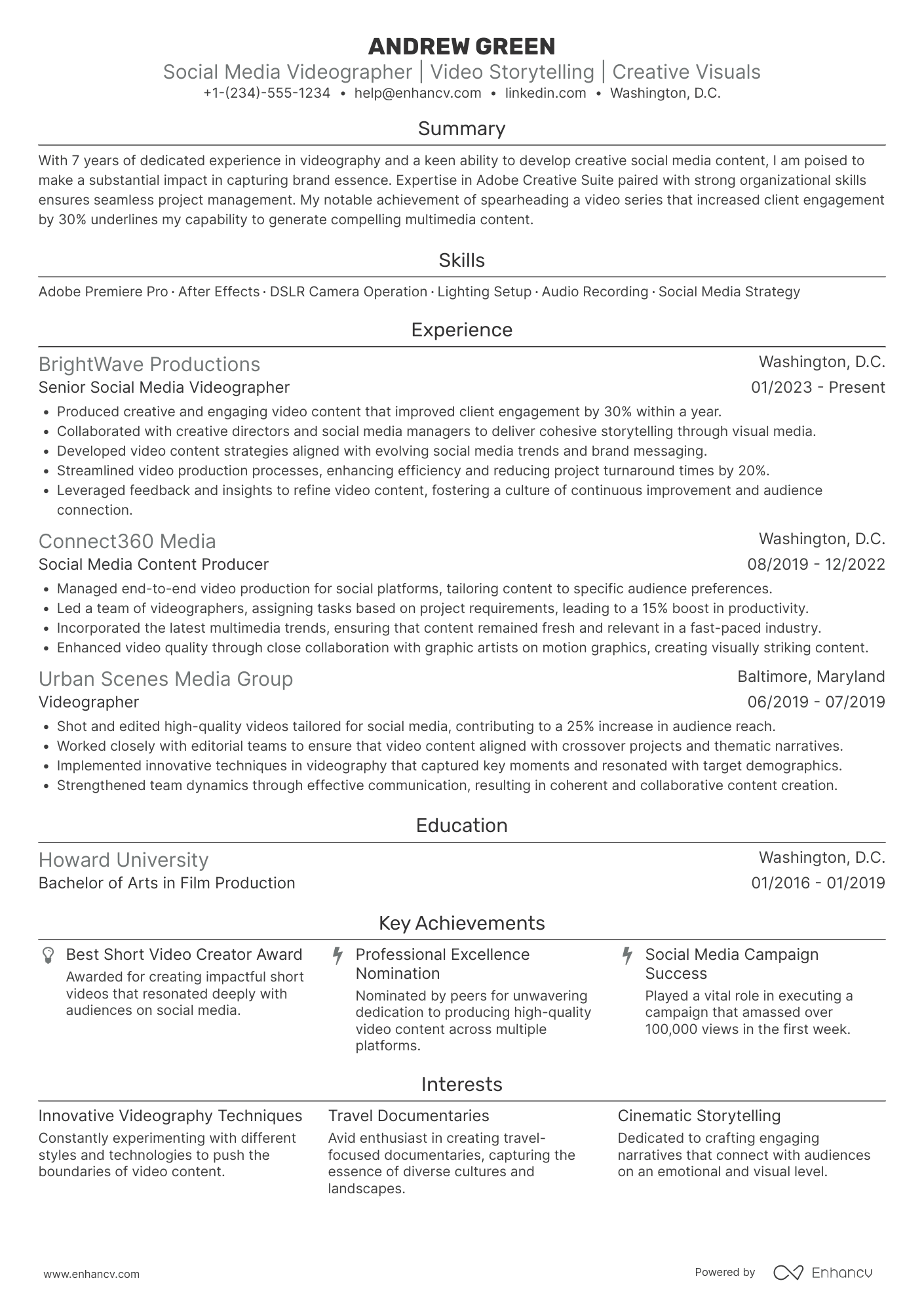 Social Media Videographer Resume Example