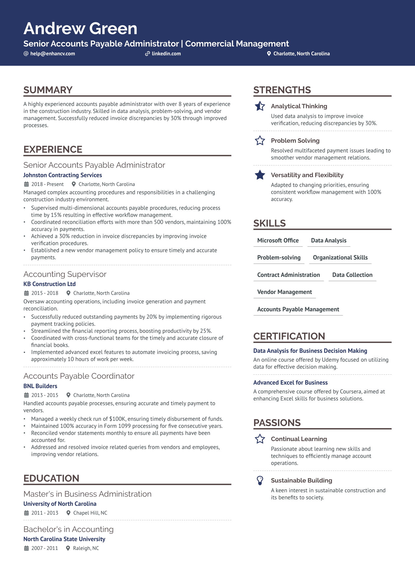 Accounts Payable Administrator Resume Example