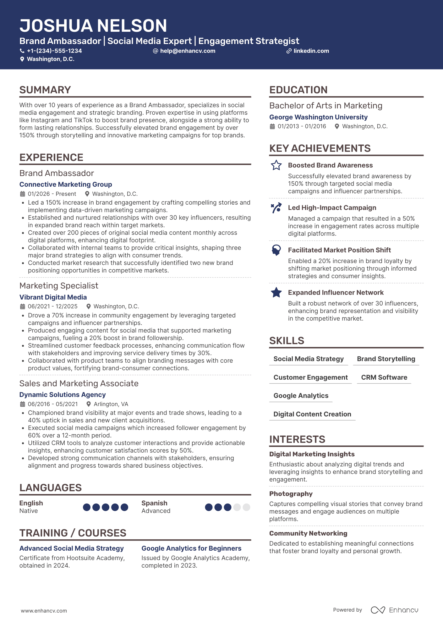 Freelance Brand Ambassador Resume Example