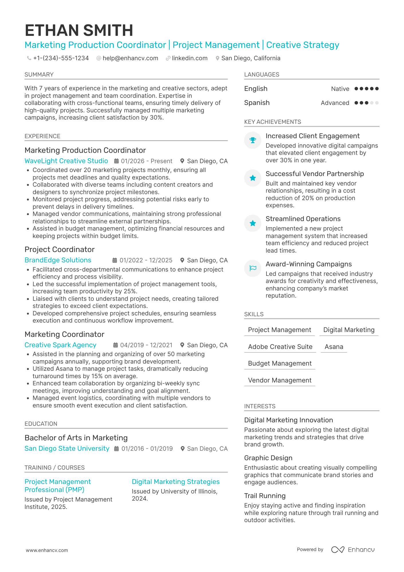 Marketing Production Coordinator Resume Example