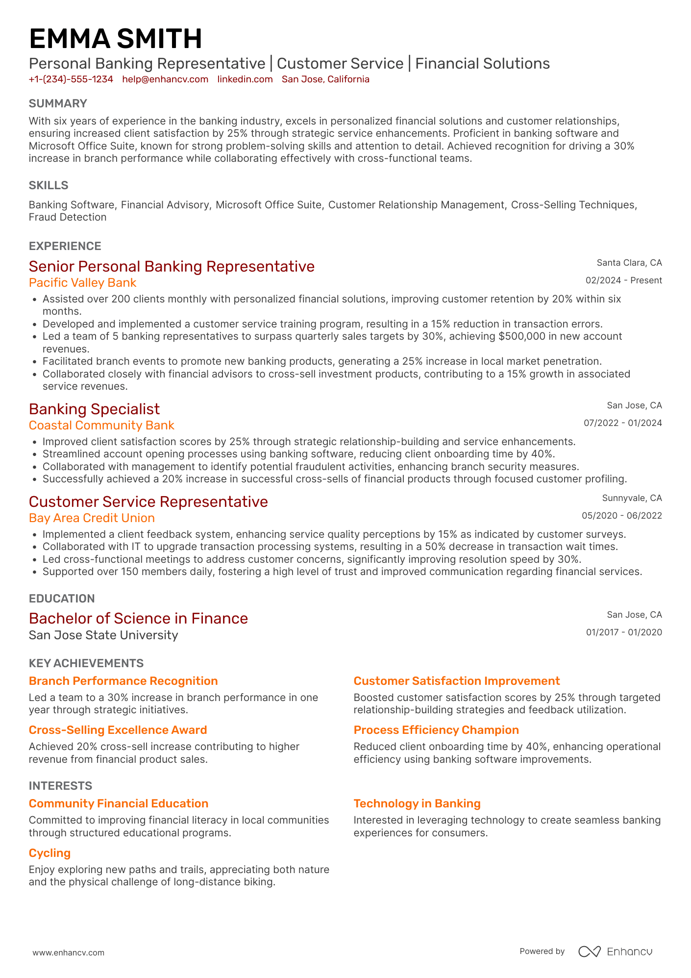 Personal Banking Representative Resume Example