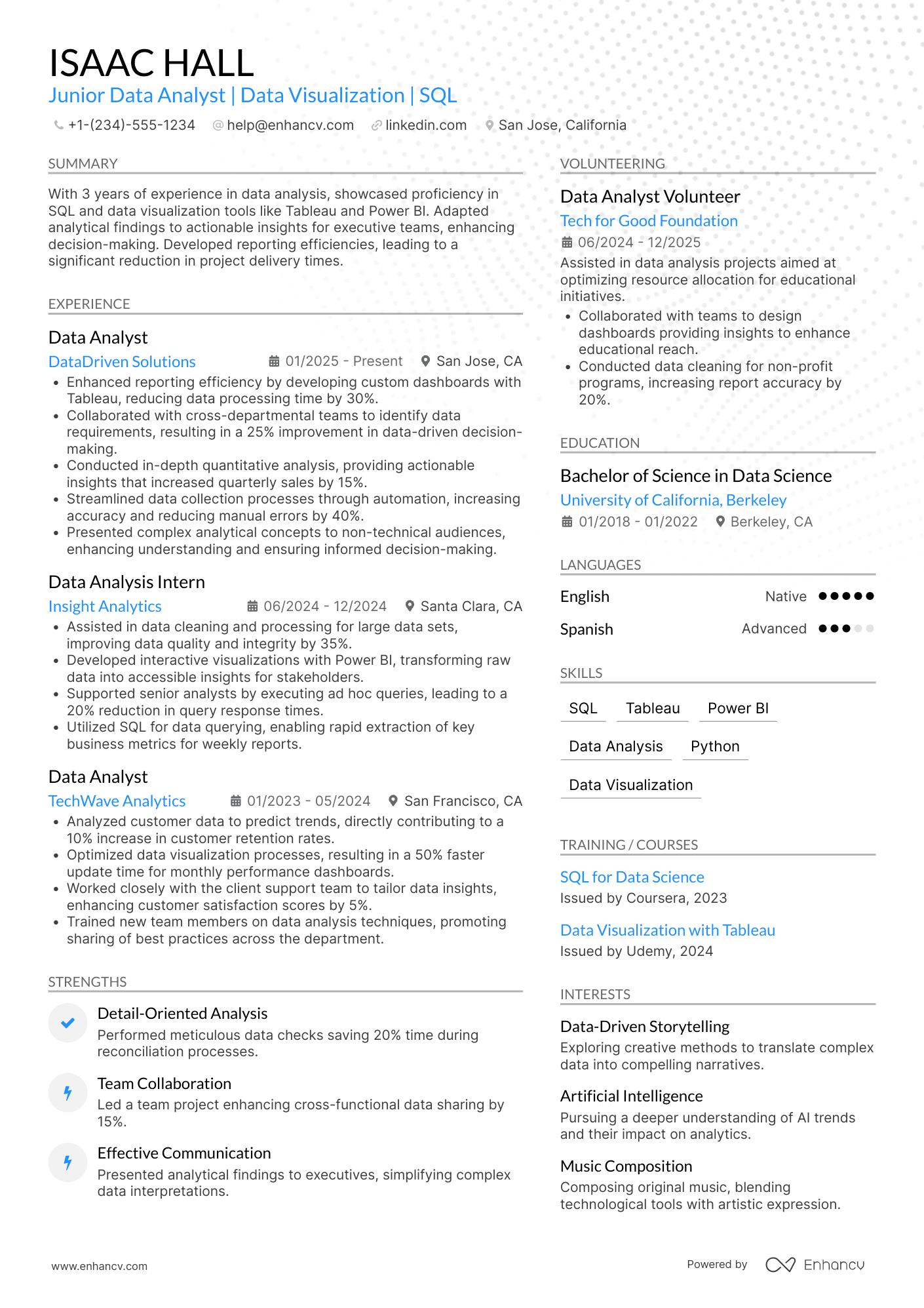 Data Analyst   Junior Position Resume Example