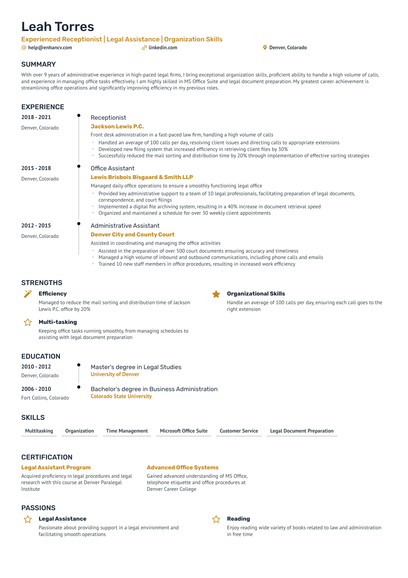Administrative Assistant Receptionist Resume Example