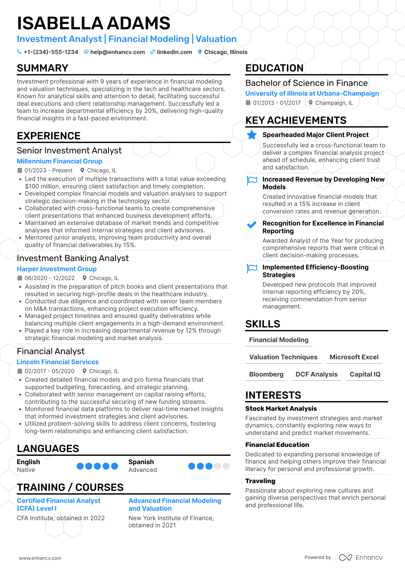 Investment Banking Analyst Resume Example