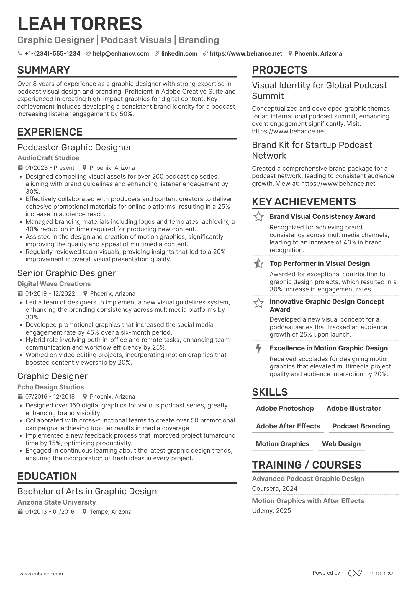 Podcaster Graphic Designer Resume Example